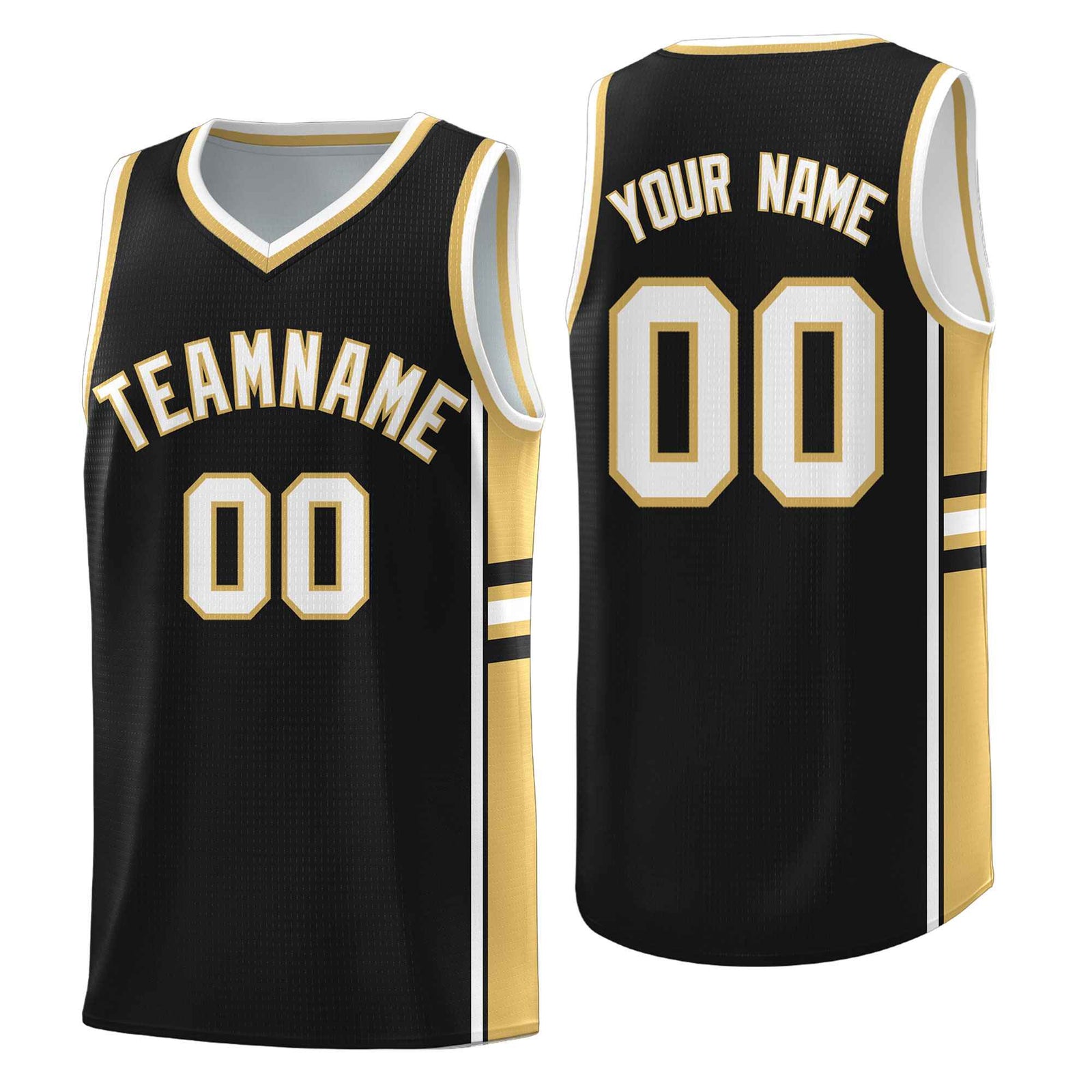 Custom Youth Basketball Jersey - Black Old Gold Two-Tone Classic Varsity Uniform