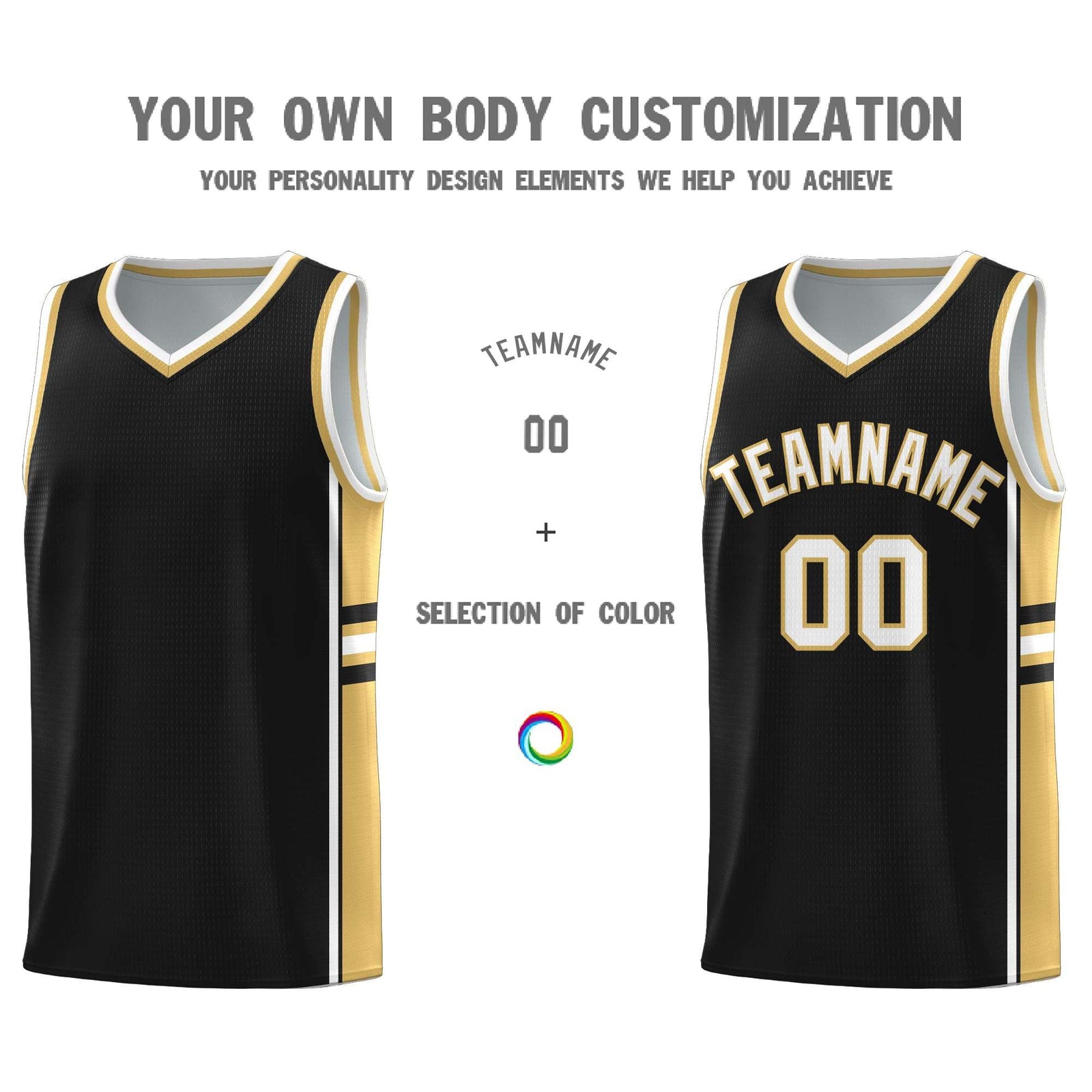 Custom Youth Basketball Jersey - Black Old Gold Two-Tone Classic Varsity Uniform