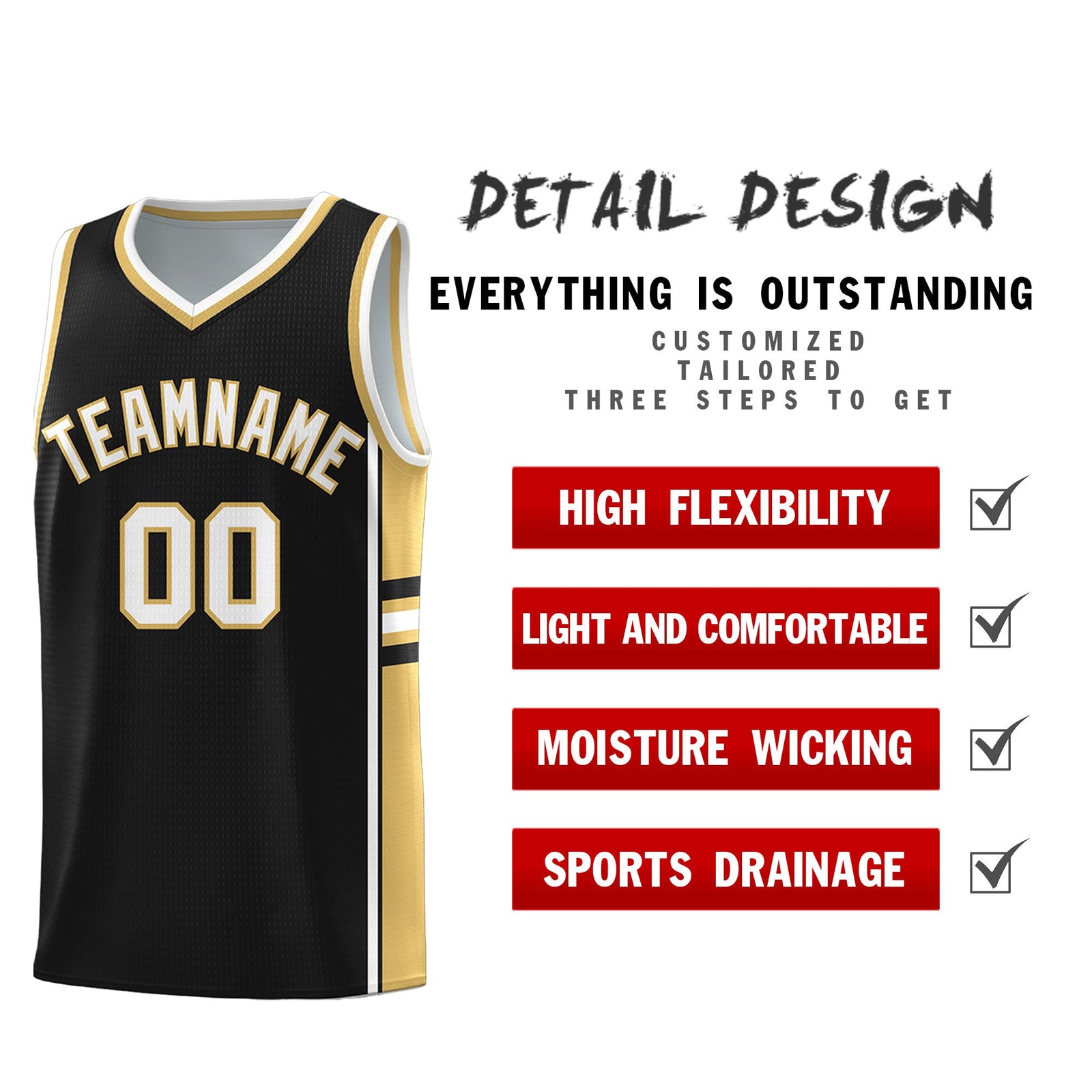 Custom Youth Basketball Jersey - Black Old Gold Two-Tone Classic Varsity Uniform