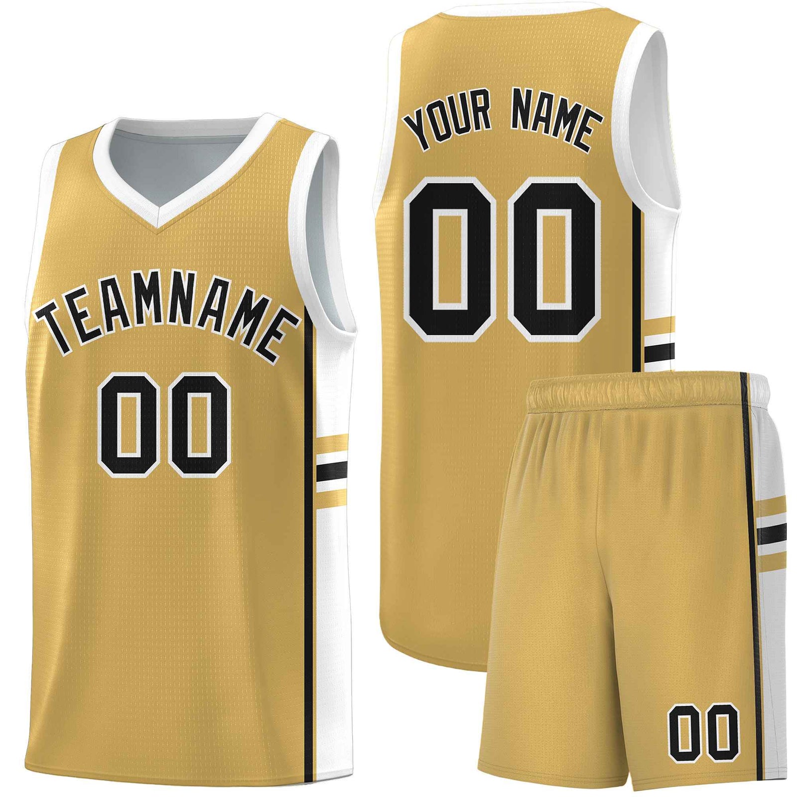 Custom Youth Basketball Jersey - Old Gold White Personalized Varsity Two-Tone Uniform