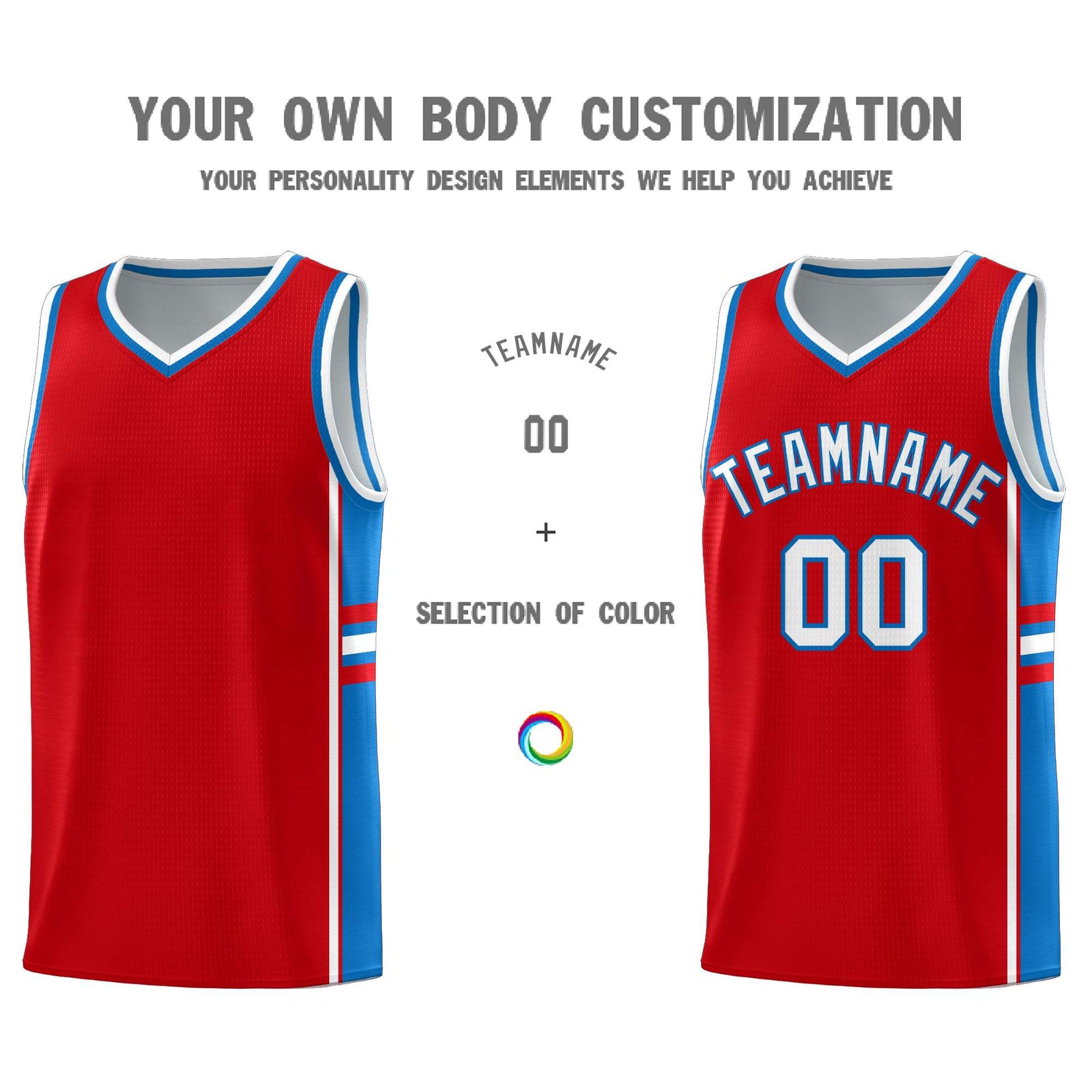Custom Youth Basketball Jersey - Red Royal Two-Tone Classic Varsity Uniform
