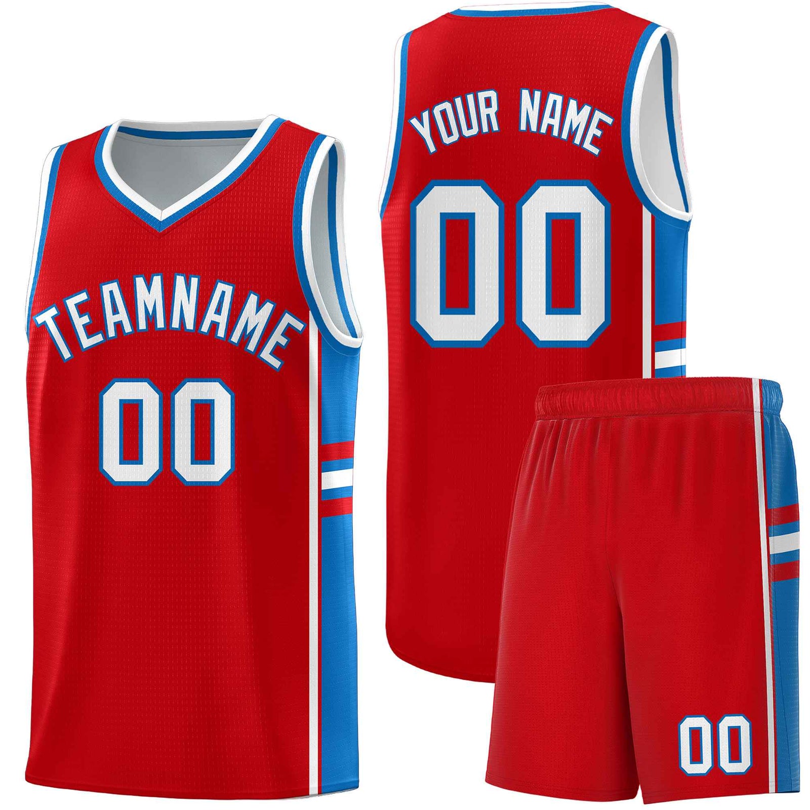 Custom Youth Basketball Jersey - Red Royal Two-Tone Classic Varsity Uniform