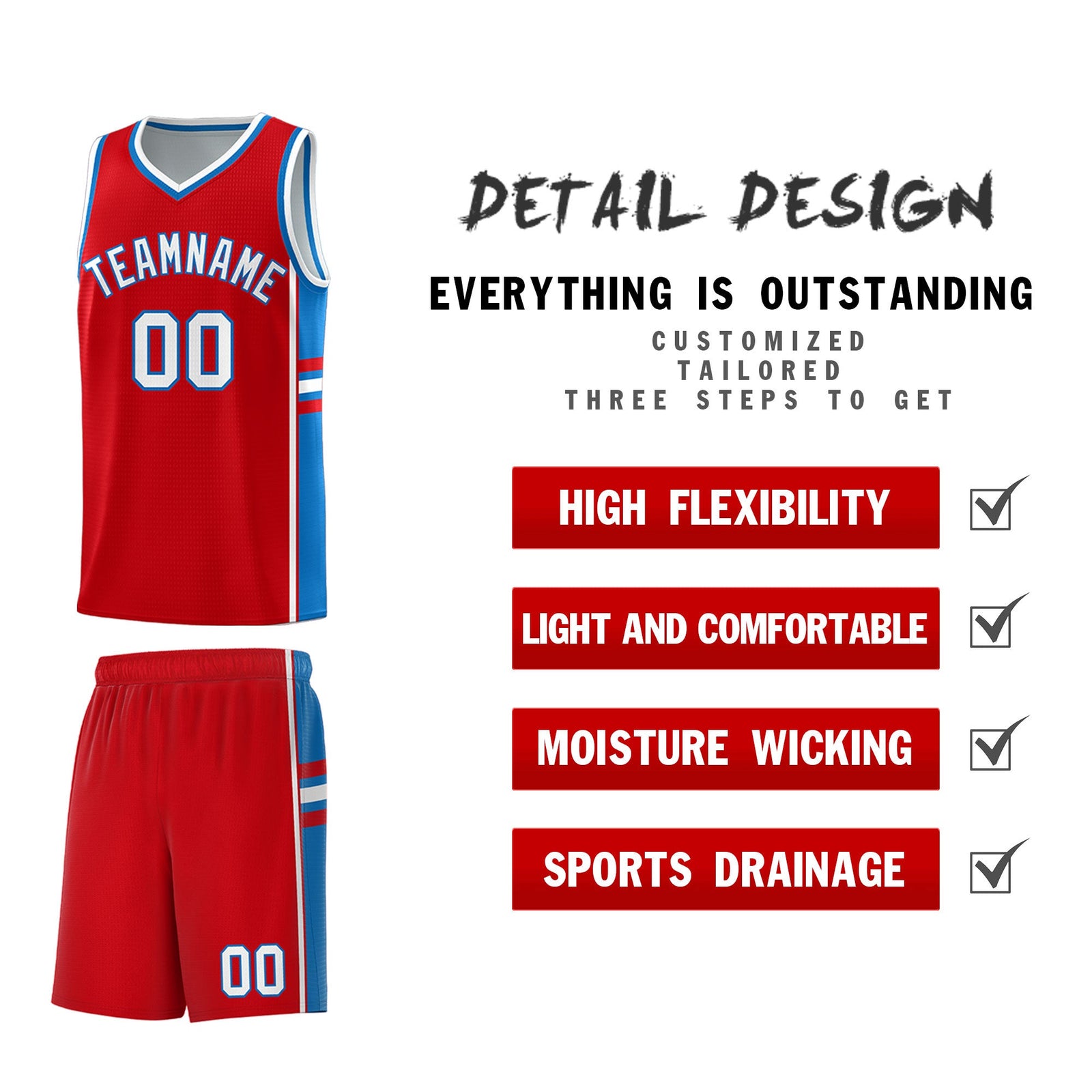 Custom Youth Basketball Jersey - Red Royal Two-Tone Classic Varsity Uniform