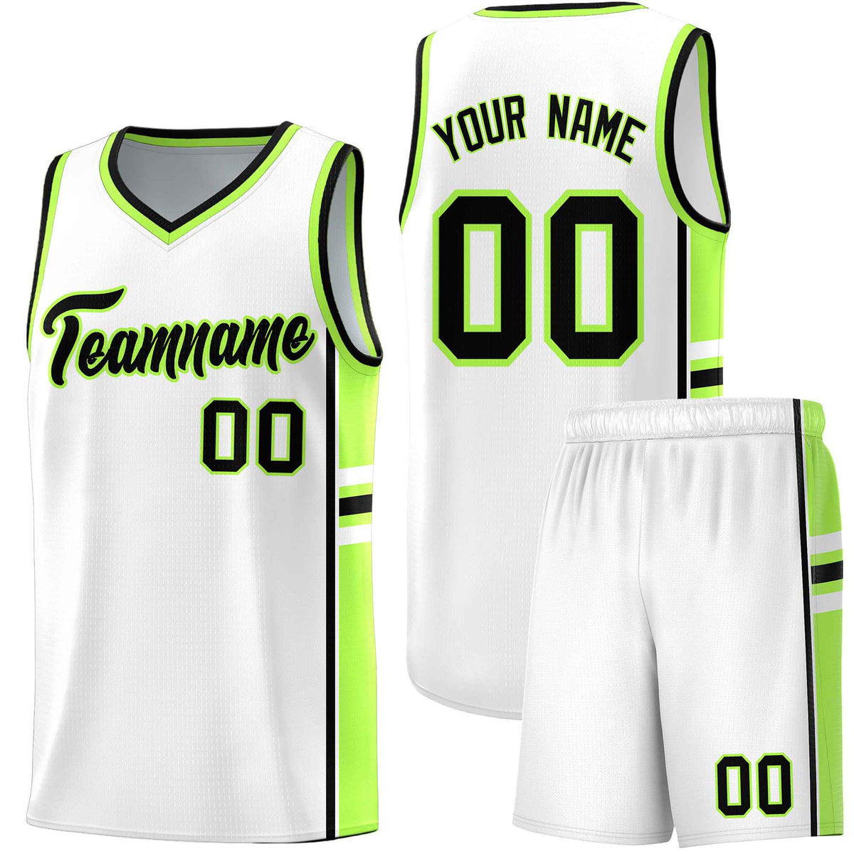 Custom Youth Basketball Jersey - White Fluorescent Green Two-Tone Varsity Jersey Set
