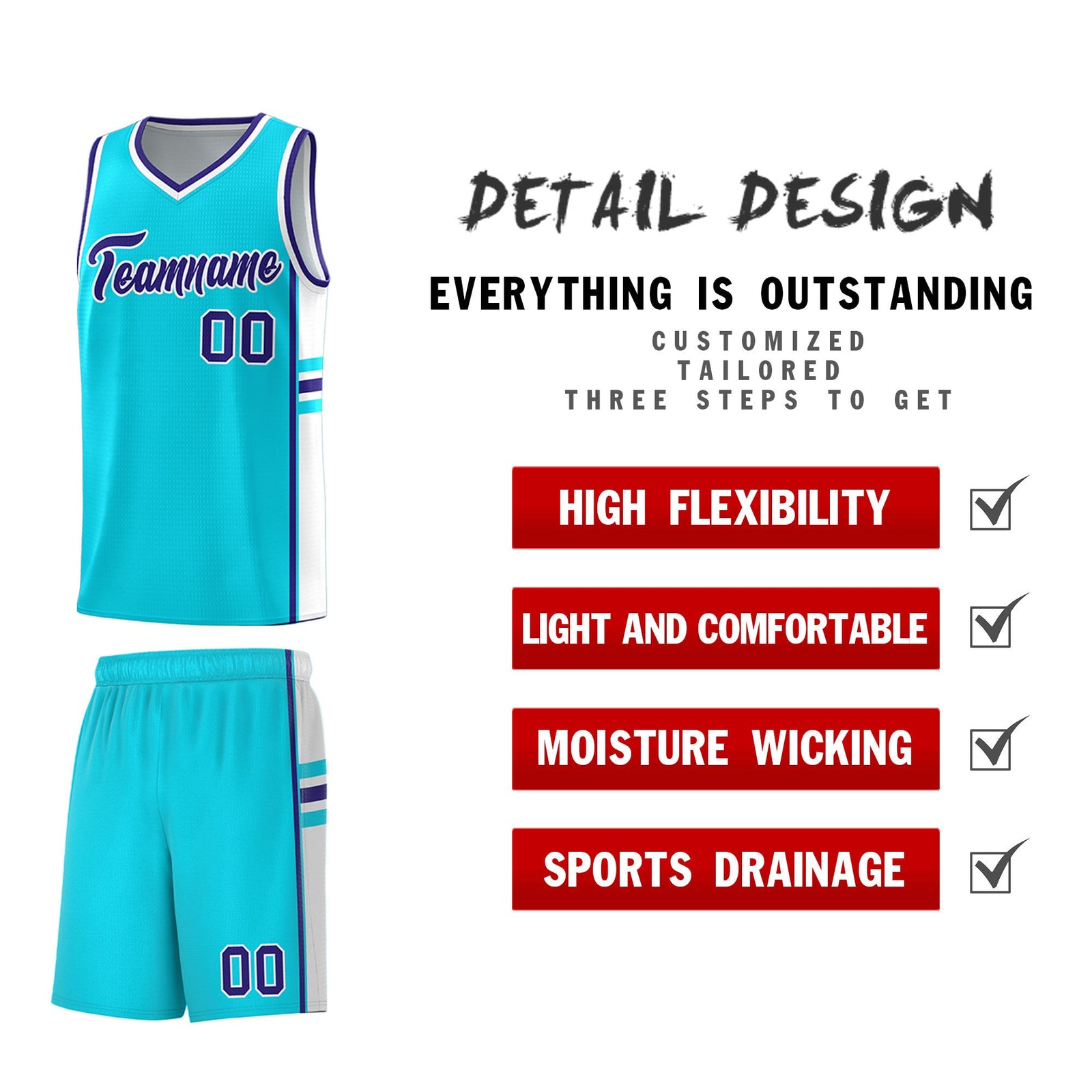 Custom Youth Basketball Jersey - Sky Blue White Two-Tone Classic Varsity Uniform