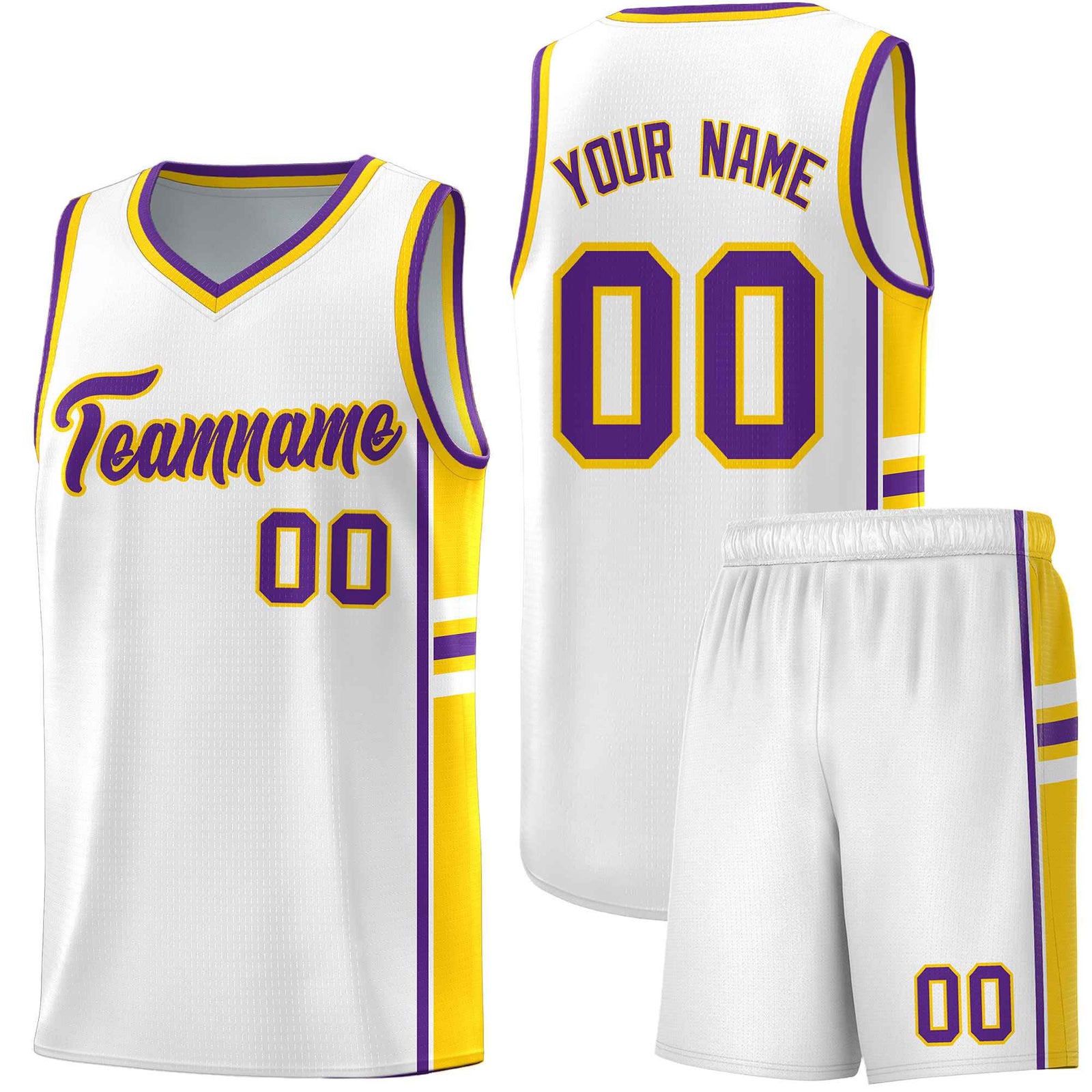 Custom Youth Basketball Jersey - White Gold Personalized Varsity Two-Tone Uniform