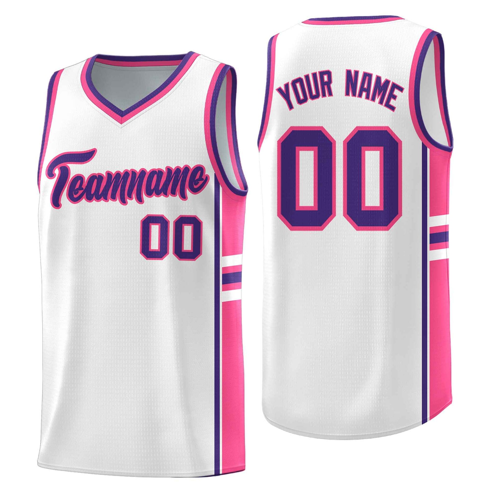 Custom Youth Basketball Jersey - White Pink Personalized Varsity Two-Tone Uniform
