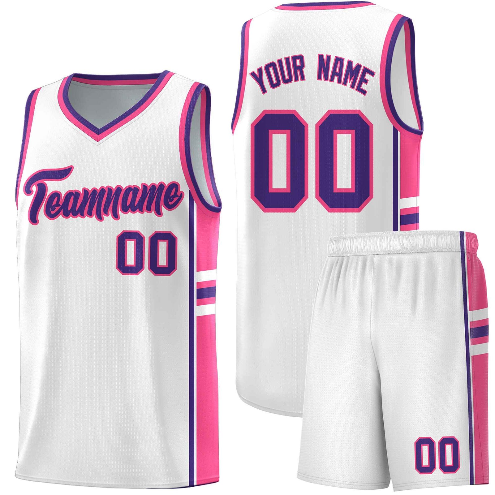 Custom Youth Basketball Jersey - White Pink Personalized Varsity Two-Tone Uniform