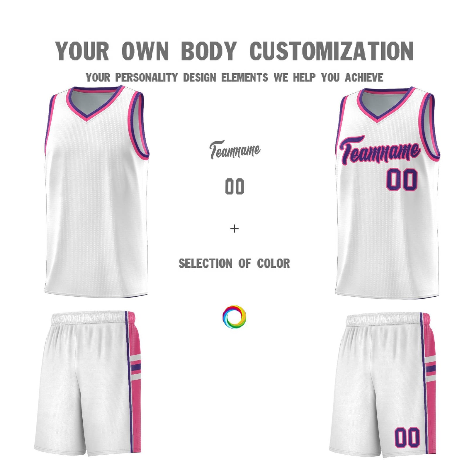 Custom Youth Basketball Jersey - White Pink Personalized Varsity Two-Tone Uniform