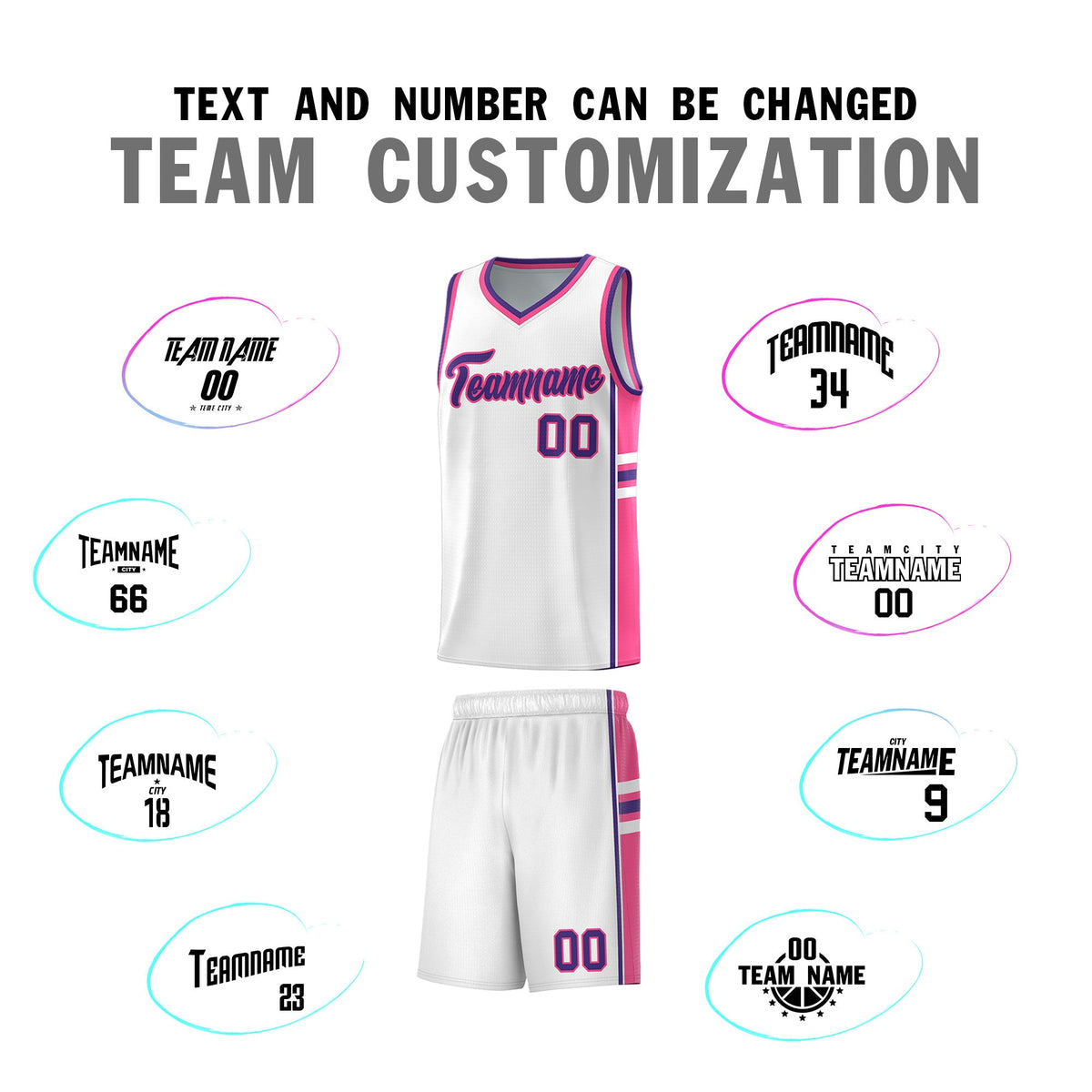 Custom Youth Basketball Jersey - White Pink Personalized Varsity Two-Tone Uniform