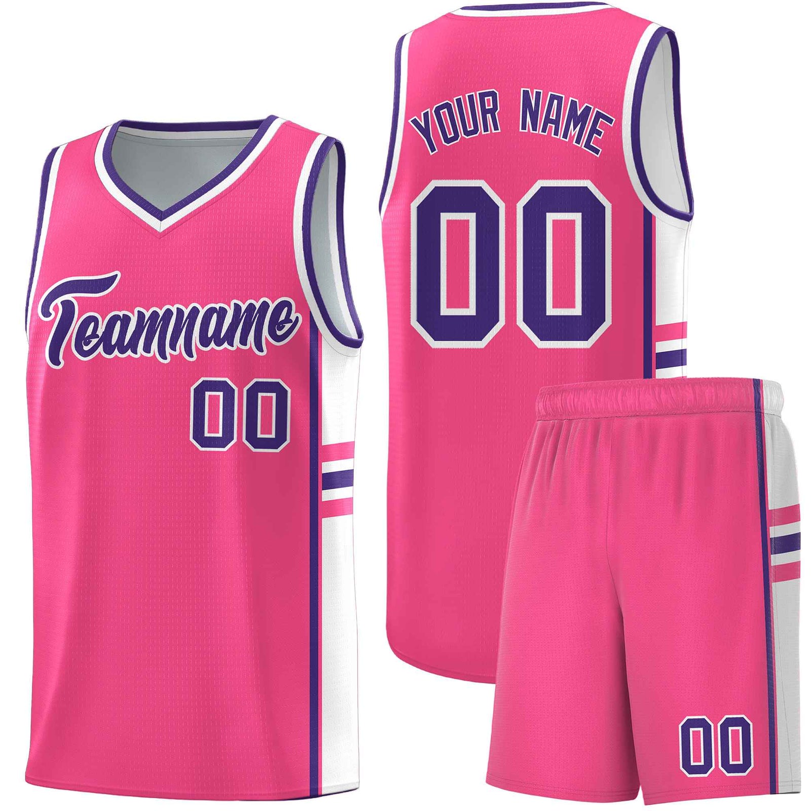 Custom Youth Basketball Jersey - Pink White Two-Tone Varsity Jersey Set