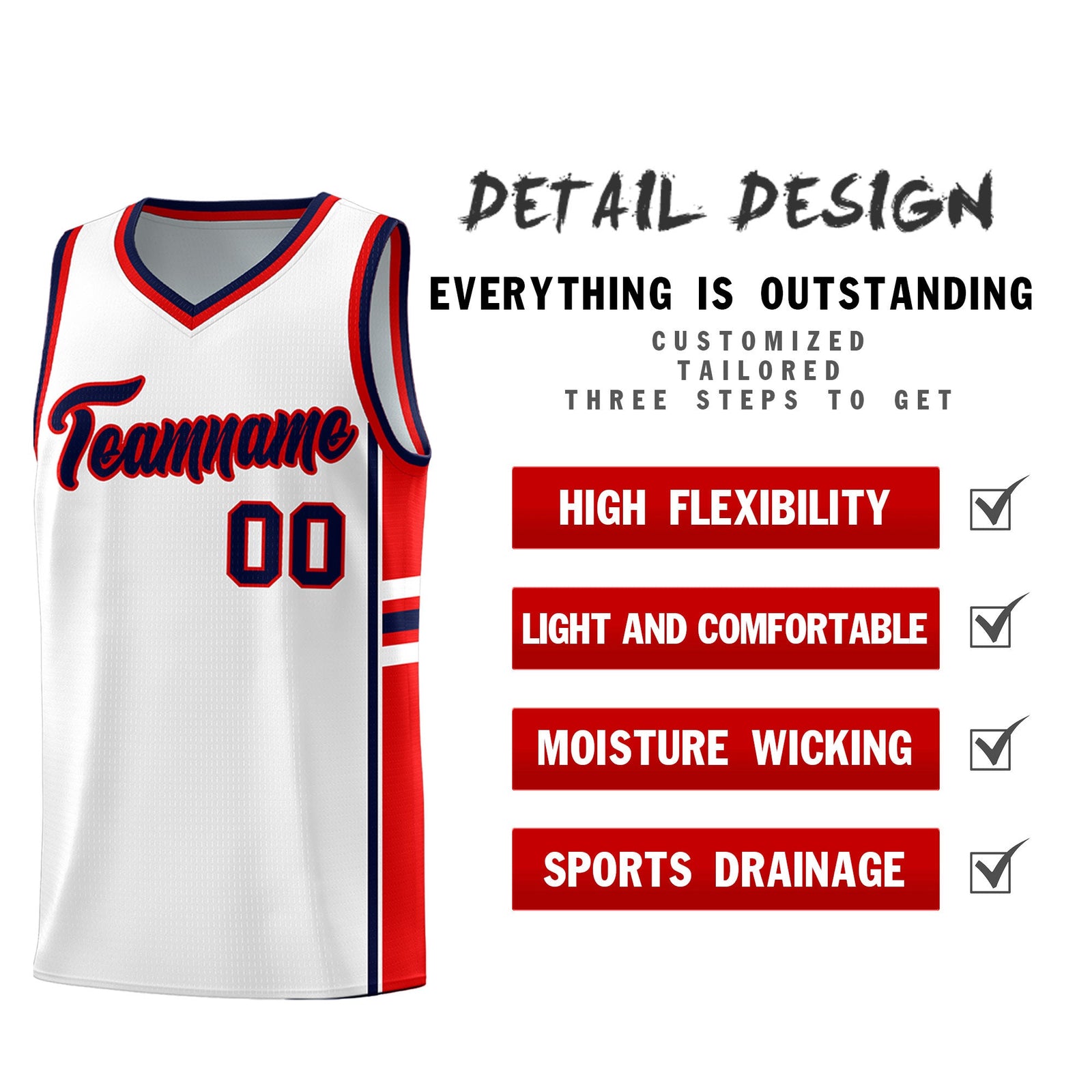 Custom Youth Basketball Jersey - White Red Personalized Varsity Two-Tone Uniform