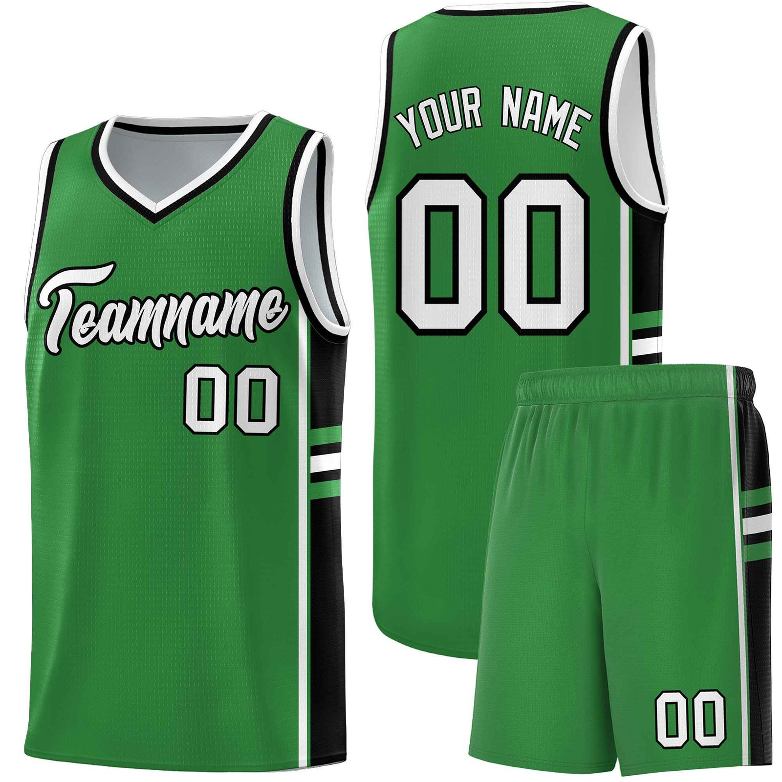 Custom Youth Basketball Jersey - Kelly Green Black Two-Tone Varsity Jersey Set
