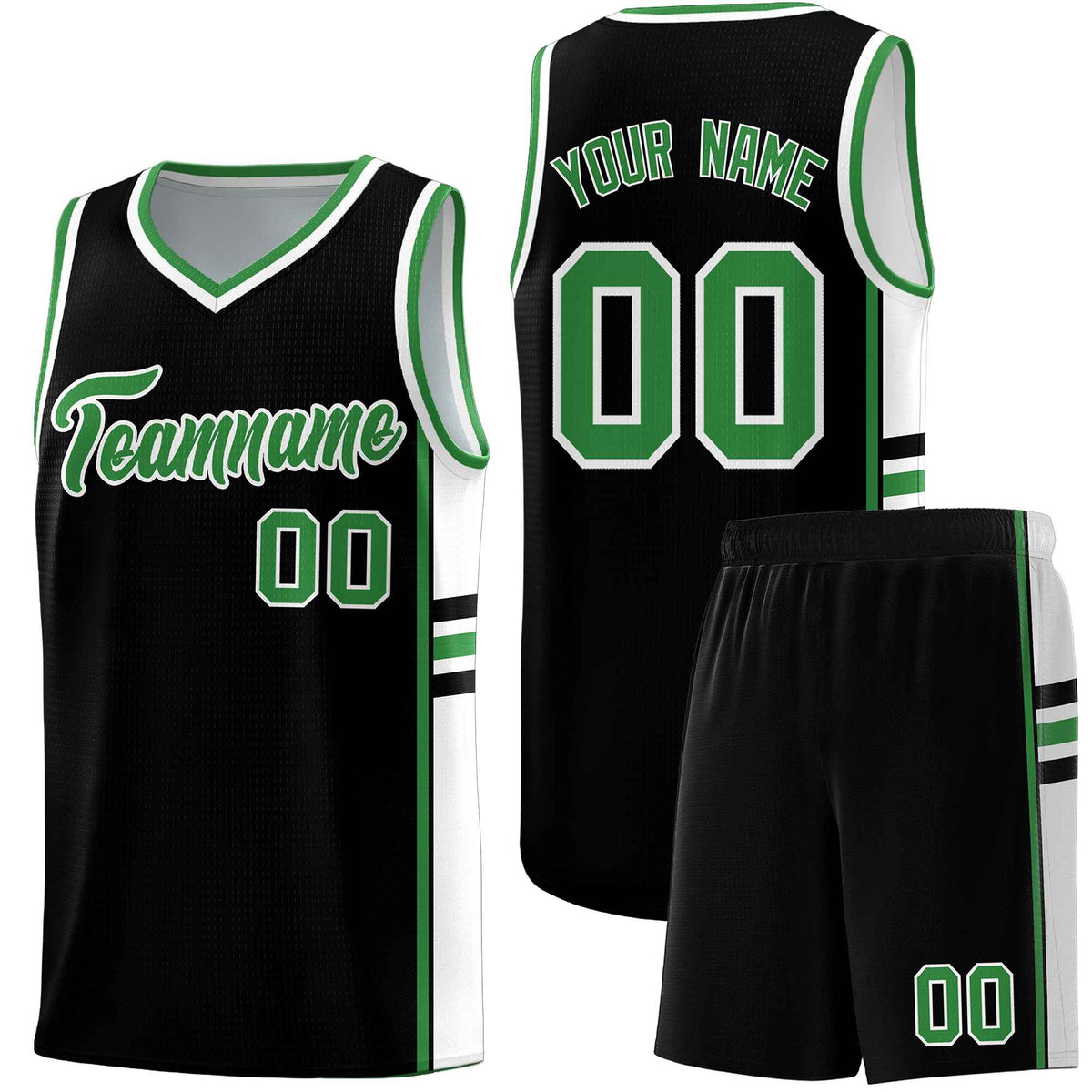 Custom Youth Basketball Jersey - Black Kelly Green Two-Tone Classic Varsity Uniform