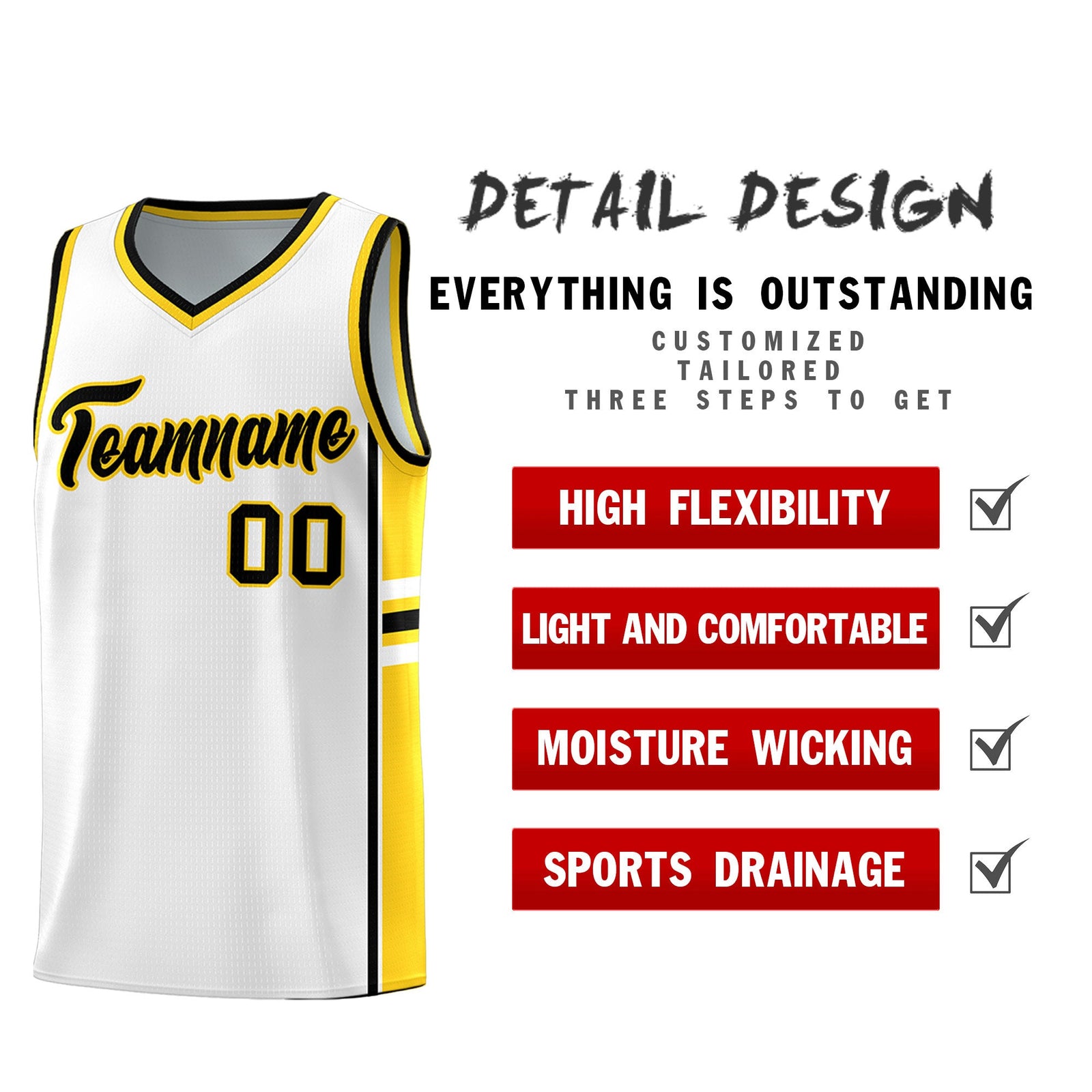 Custom Youth Basketball Jersey - White Gold Personalized Varsity Two-Tone Uniform