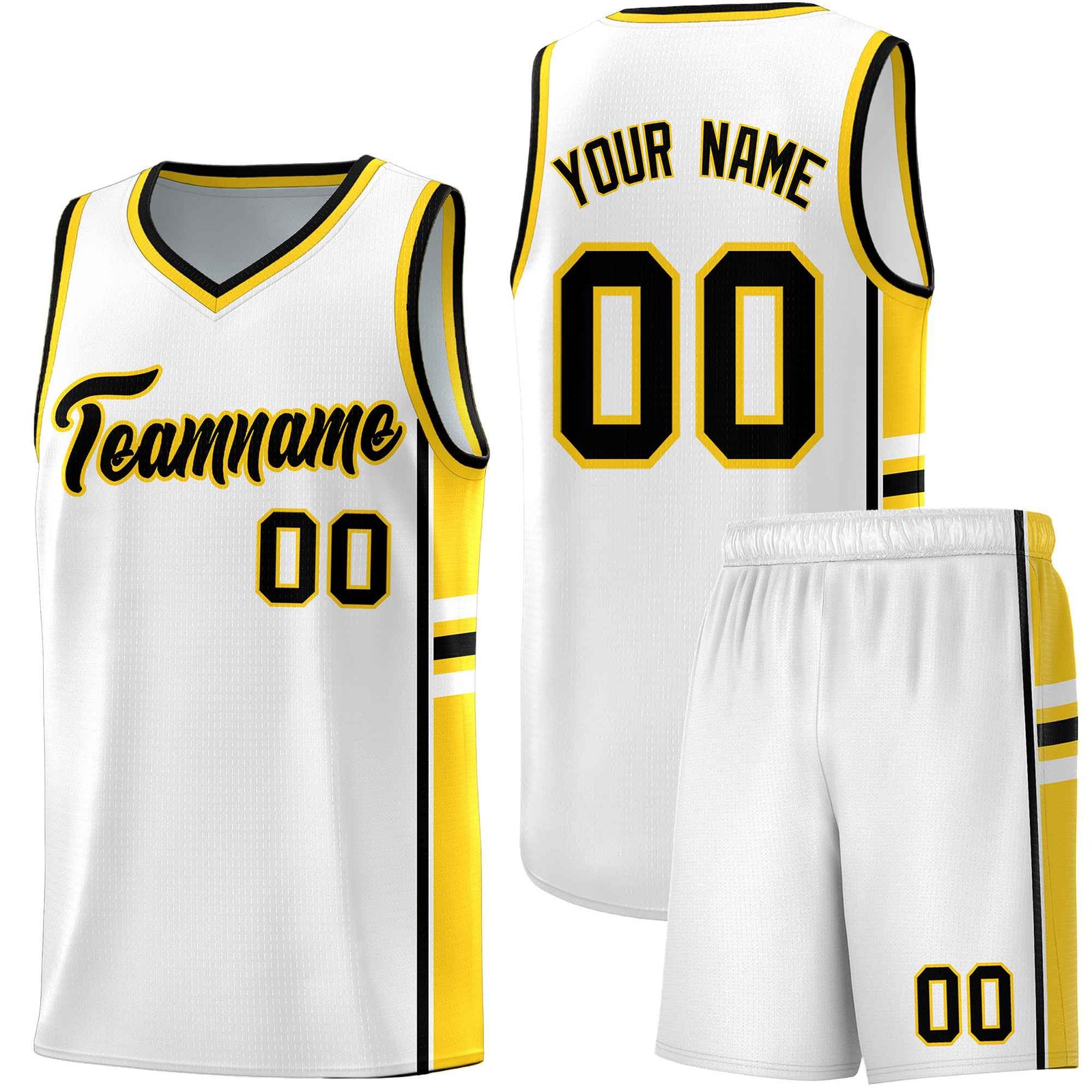 Custom Youth Basketball Jersey - White Gold Personalized Varsity Two-Tone Uniform