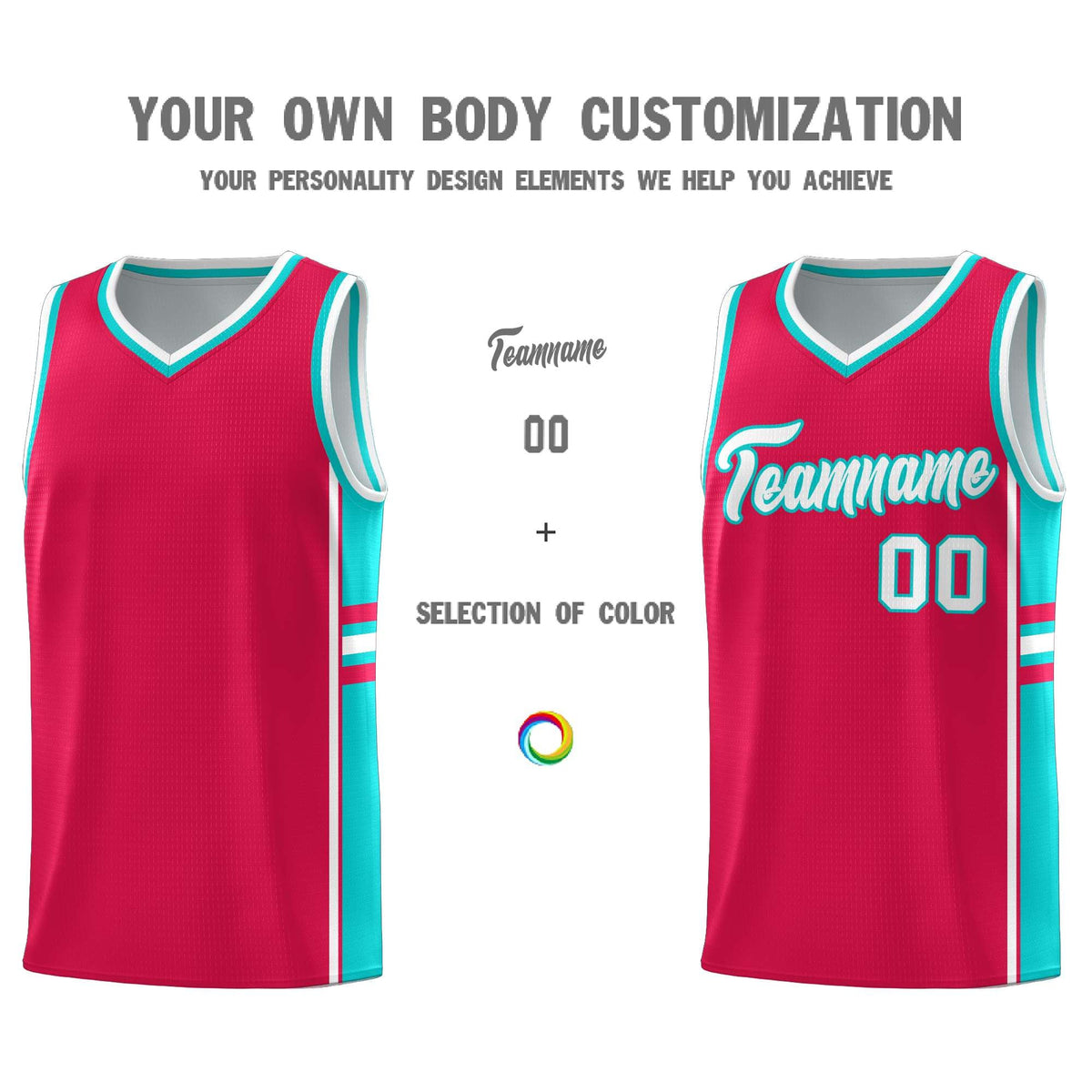 Custom Youth Basketball Jersey - Red Aqua Two-Tone Varsity Jersey Set