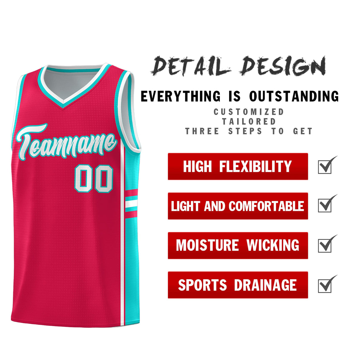 Custom Youth Basketball Jersey - Red Aqua Two-Tone Varsity Jersey Set