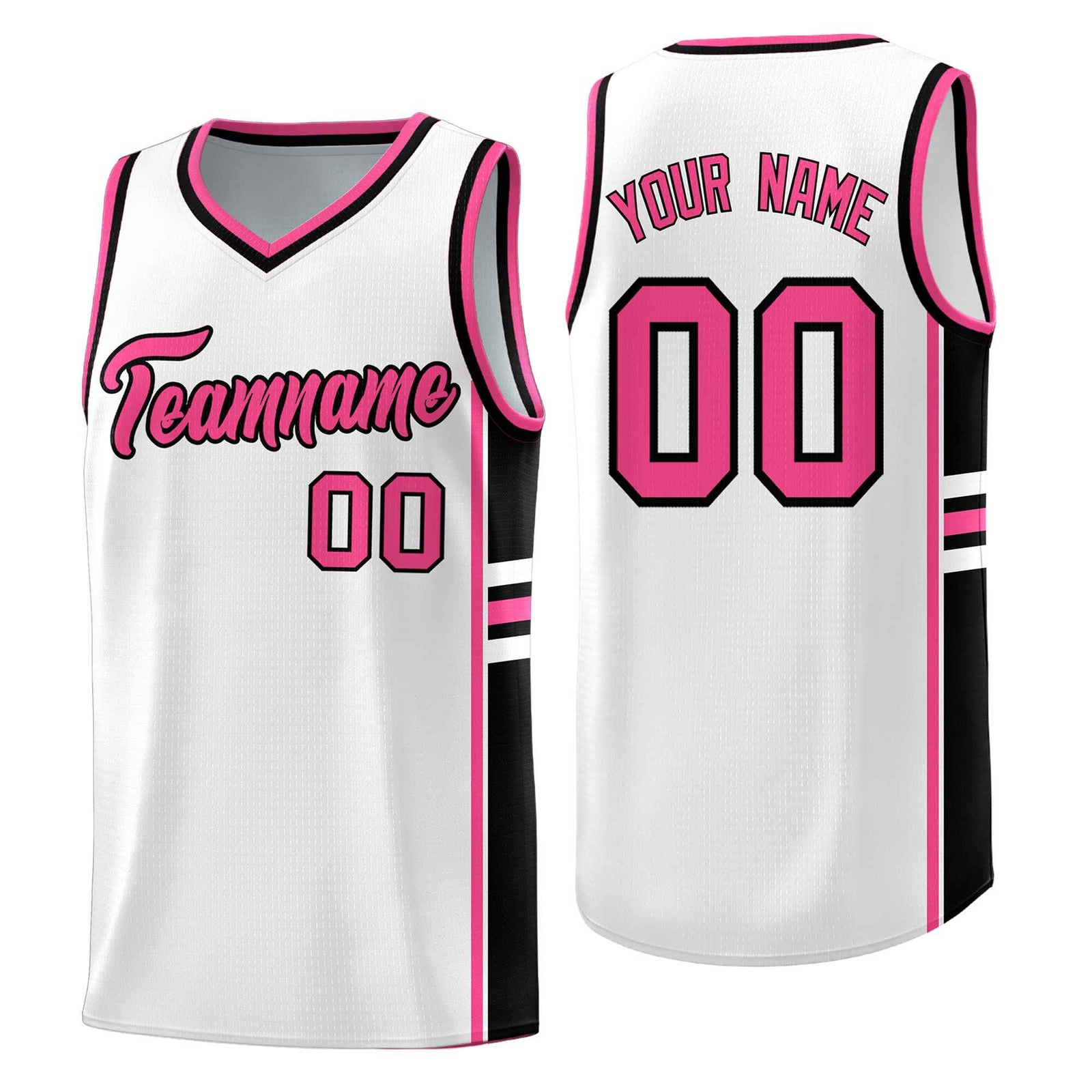 Custom Youth Basketball Jersey - White Pink Personalized Varsity Two-Tone Uniform