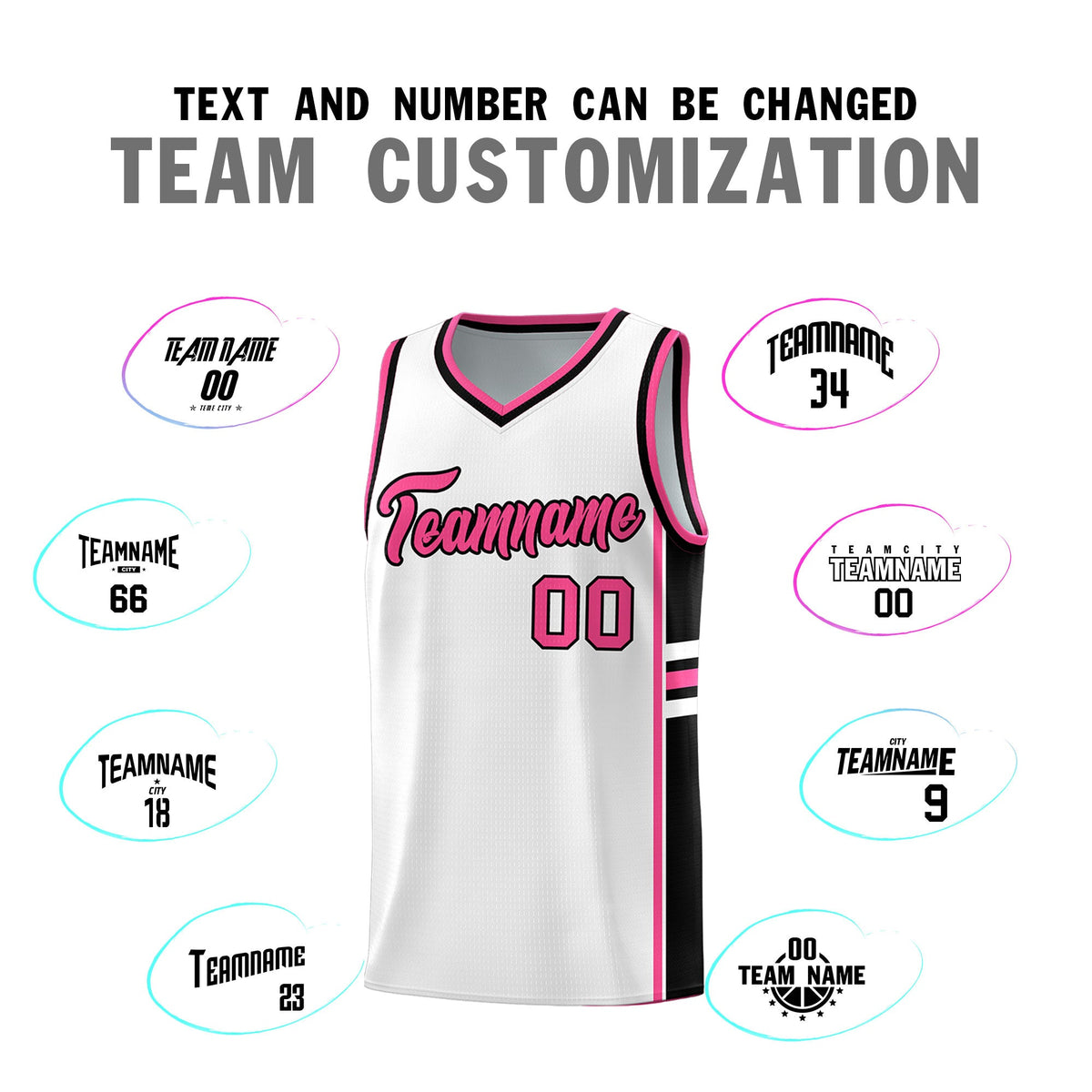 Custom Youth Basketball Jersey - White Pink Personalized Varsity Two-Tone Uniform