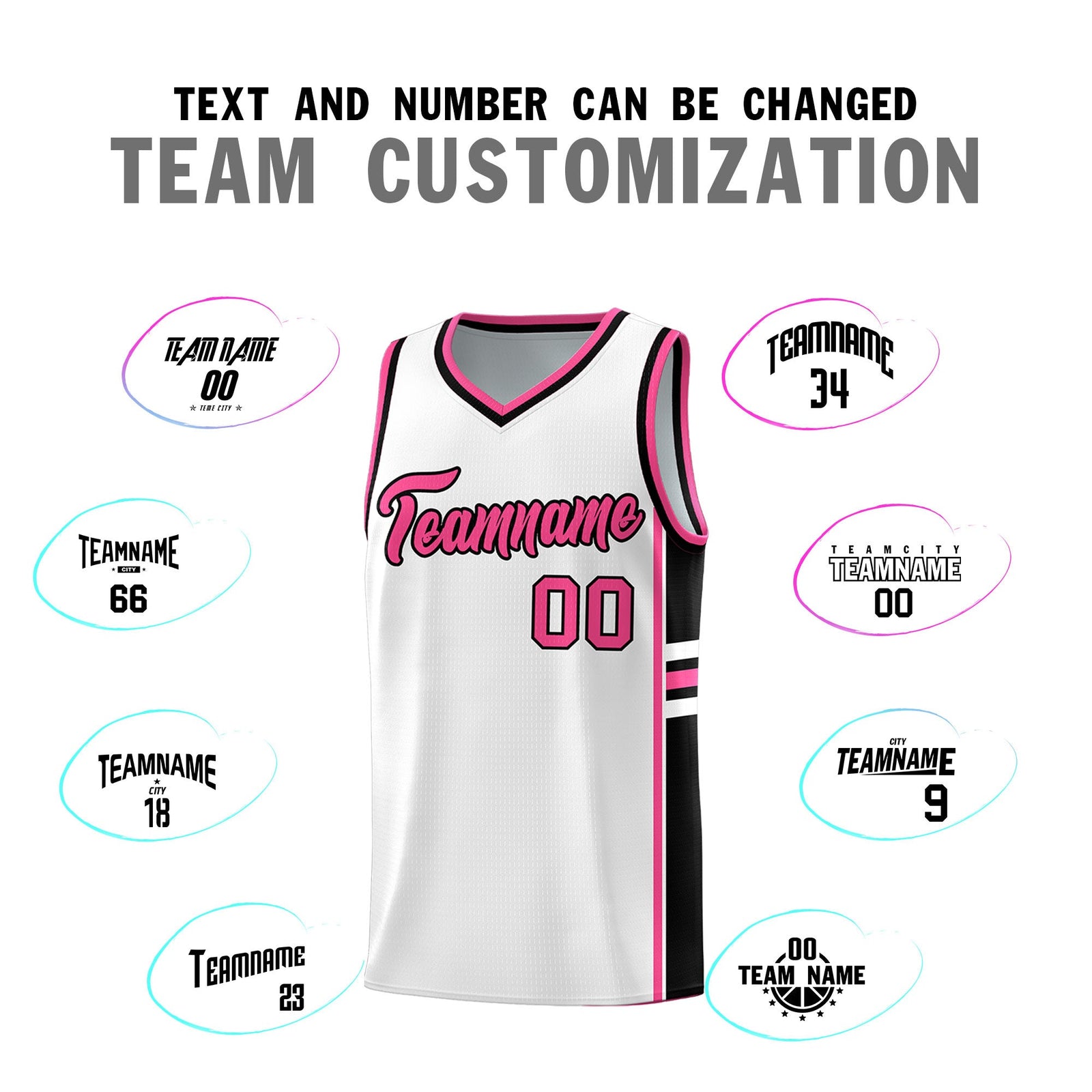 Custom Youth Basketball Jersey - White Pink Personalized Varsity Two-Tone Uniform