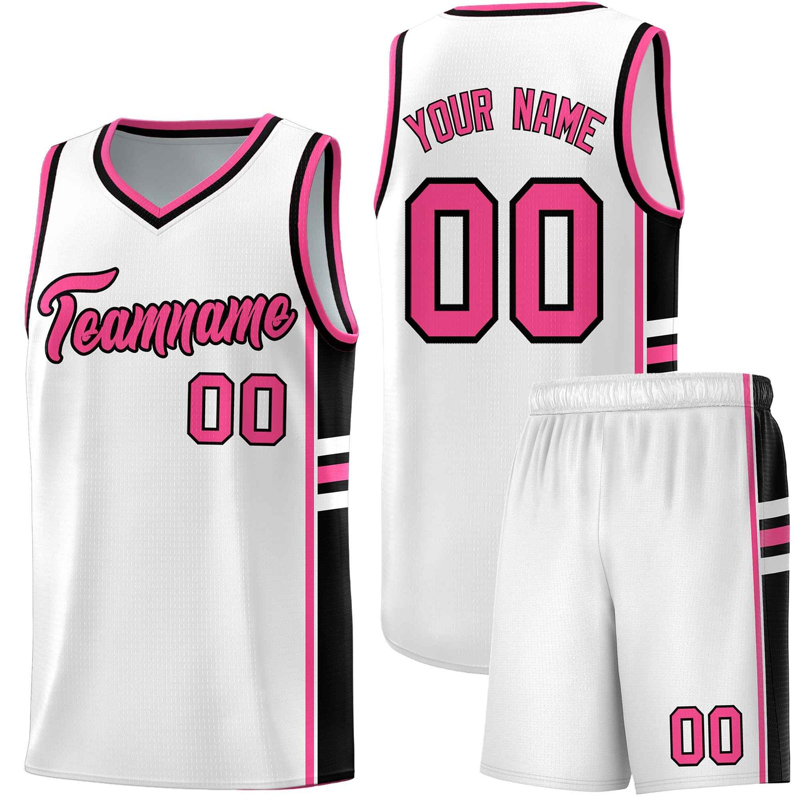 Custom Youth Basketball Jersey - White Pink Personalized Varsity Two-Tone Uniform