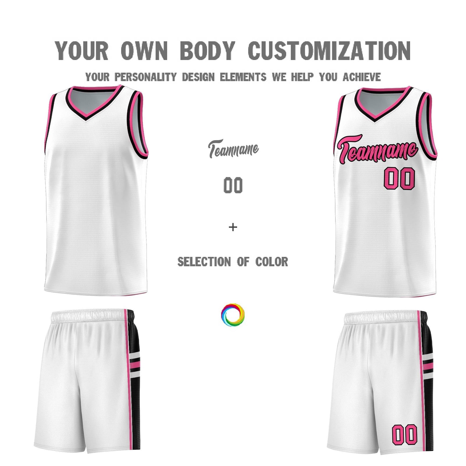 Custom Youth Basketball Jersey - White Pink Personalized Varsity Two-Tone Uniform