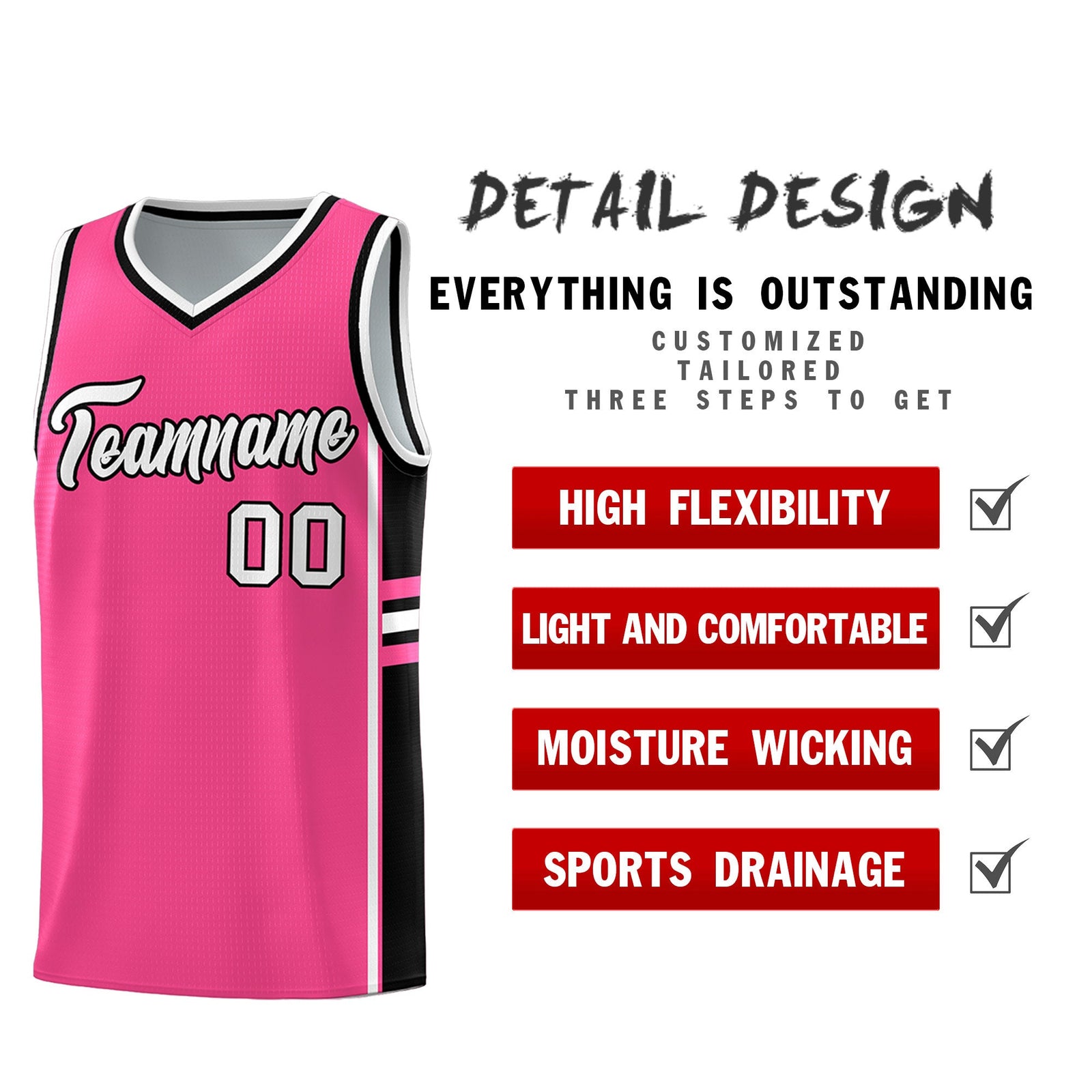 Custom Youth Basketball Jersey - Pink Black Two-Tone Varsity Jersey Set