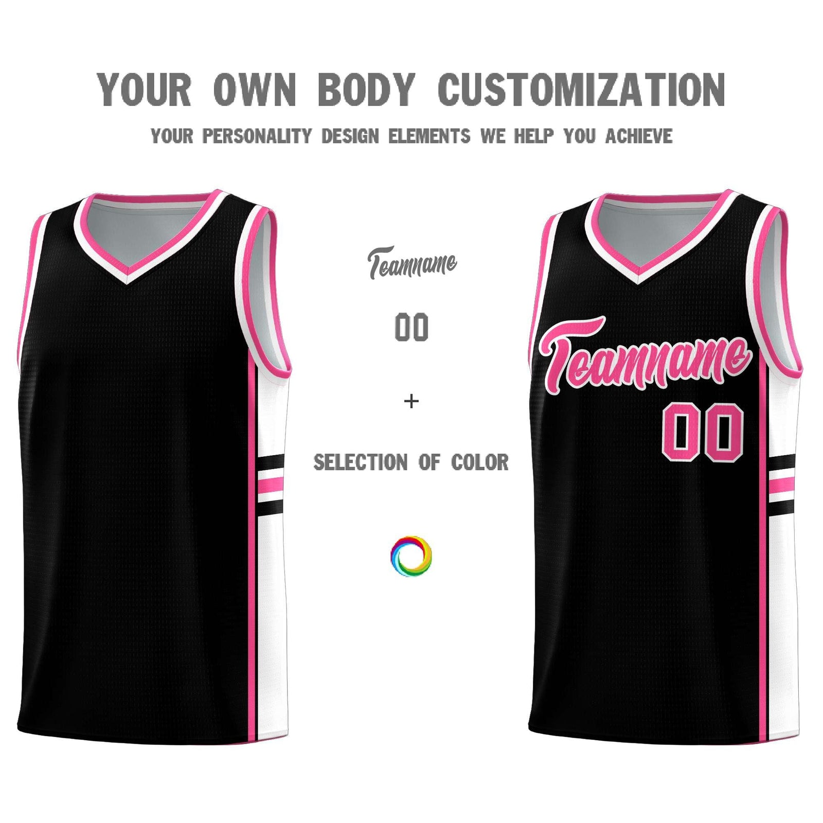 Custom Youth Basketball Jersey - Black Pink Two-Tone Classic Varsity Uniform