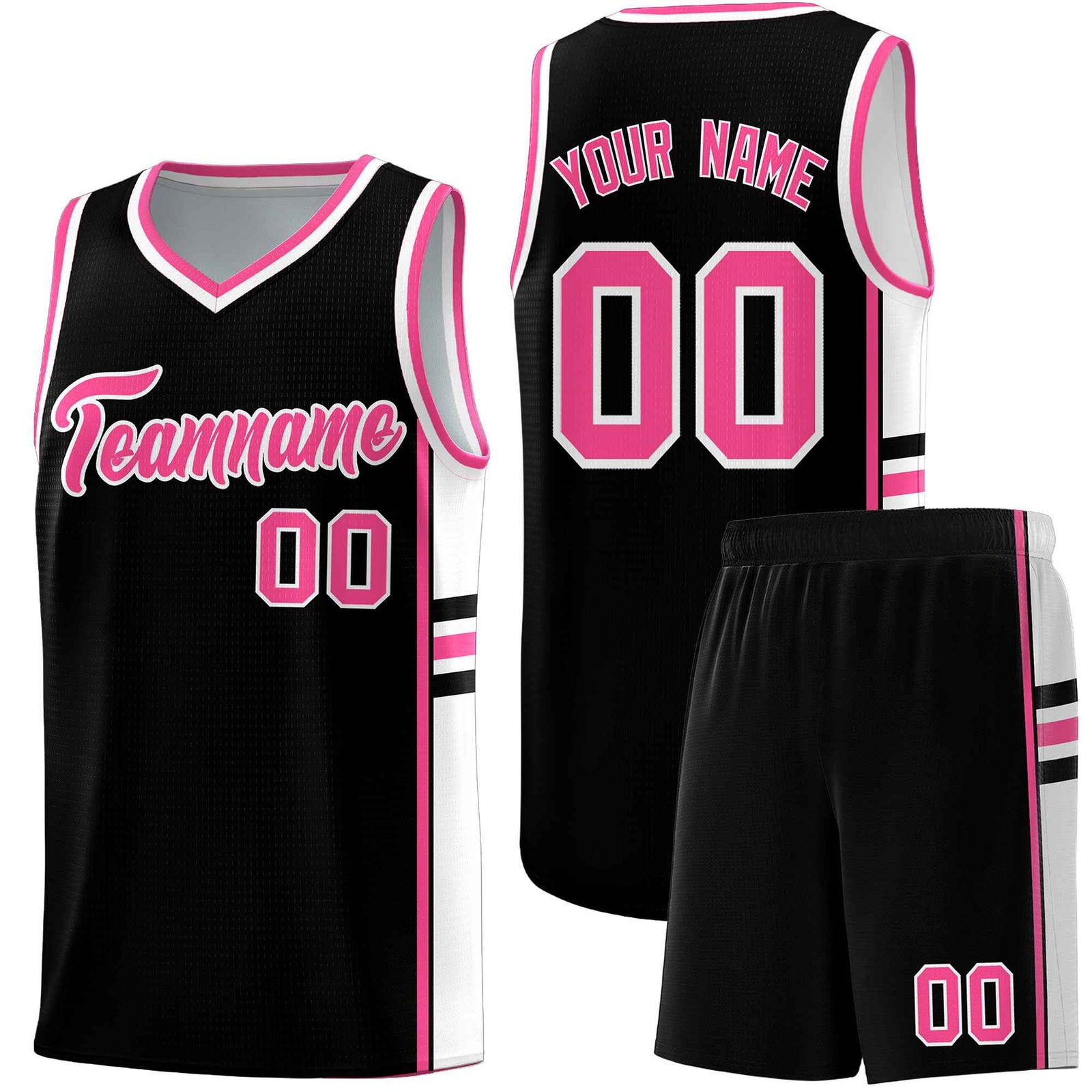 Custom Youth Basketball Jersey - Black Pink Two-Tone Classic Varsity Uniform