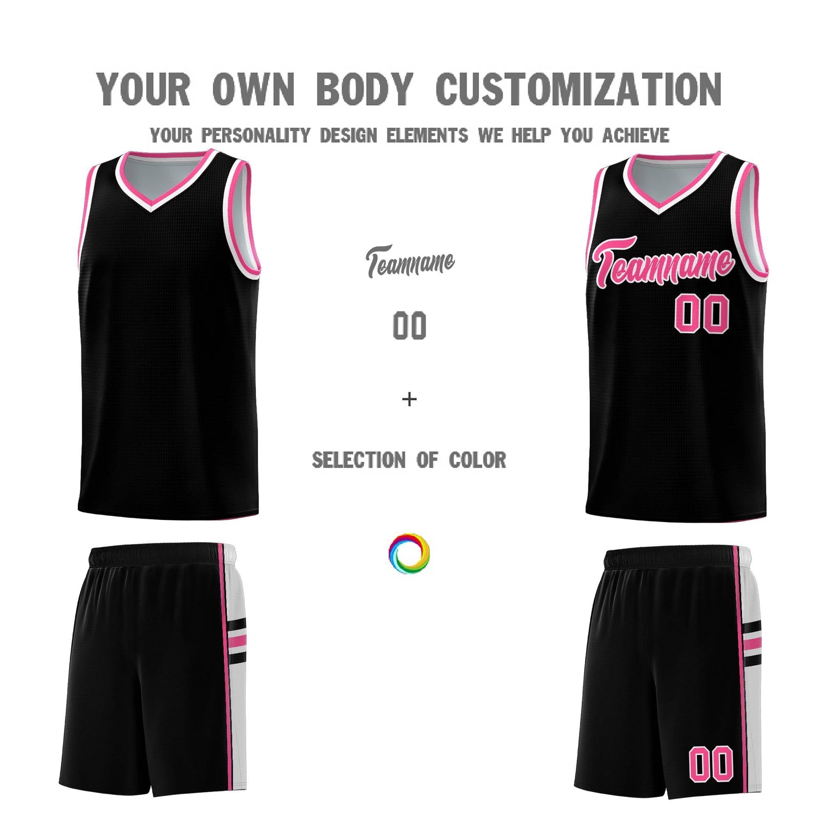 Custom Youth Basketball Jersey - Black Pink Two-Tone Classic Varsity Uniform