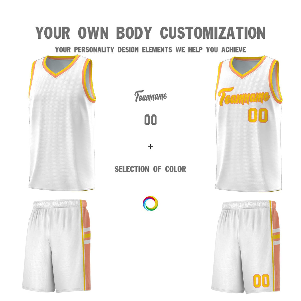Custom Youth Basketball Jersey - White Light Orange Two-Tone Varsity Jersey Set