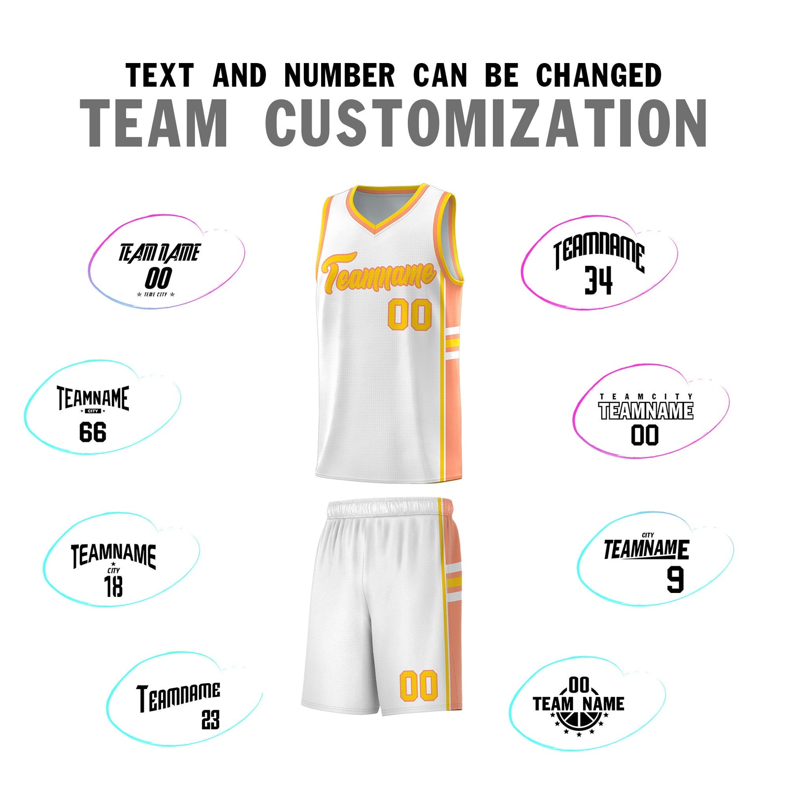 Custom Youth Basketball Jersey - White Light Orange Two-Tone Varsity Jersey Set