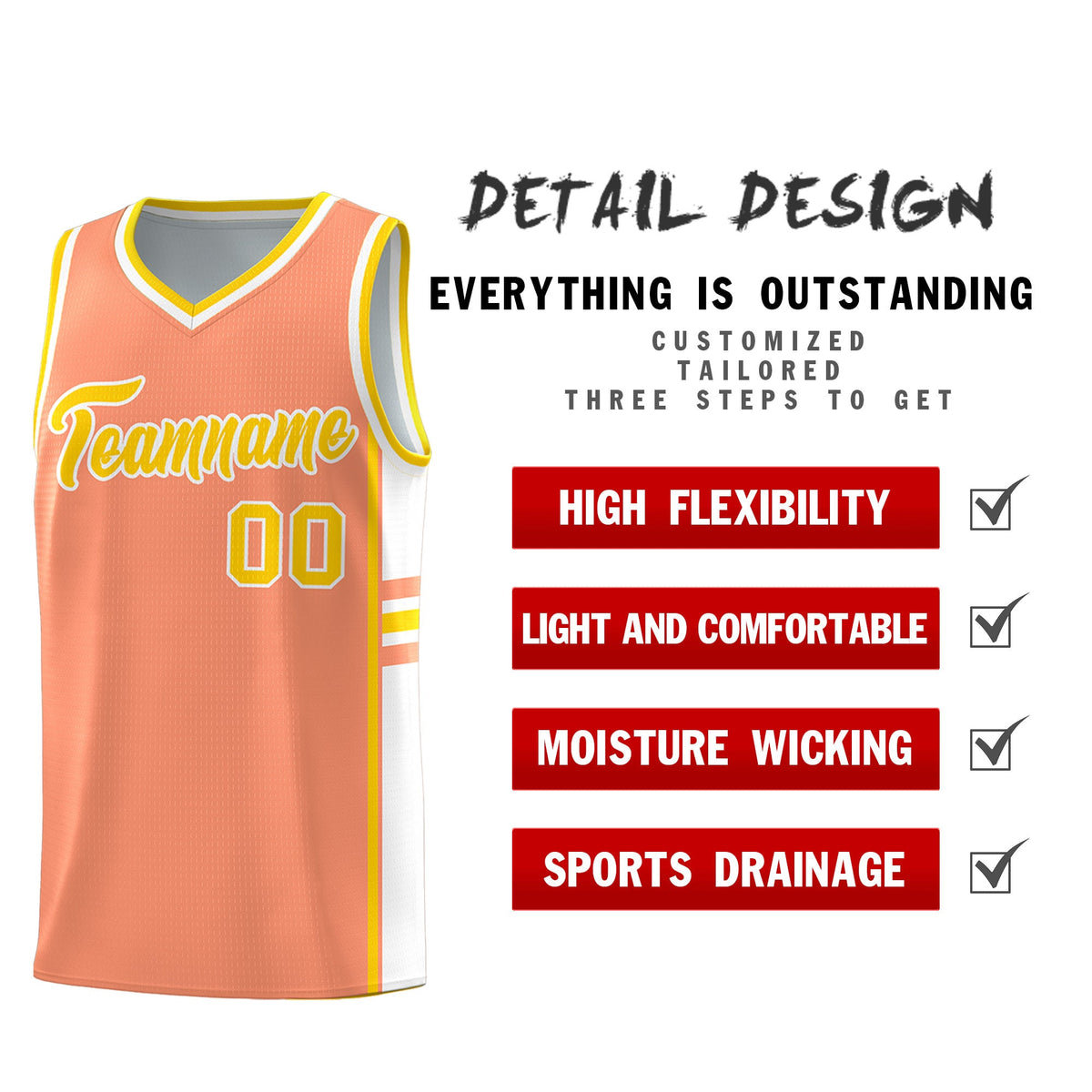Custom Youth Basketball Jersey - Light Orange White Two-Tone Classic Varsity Uniform