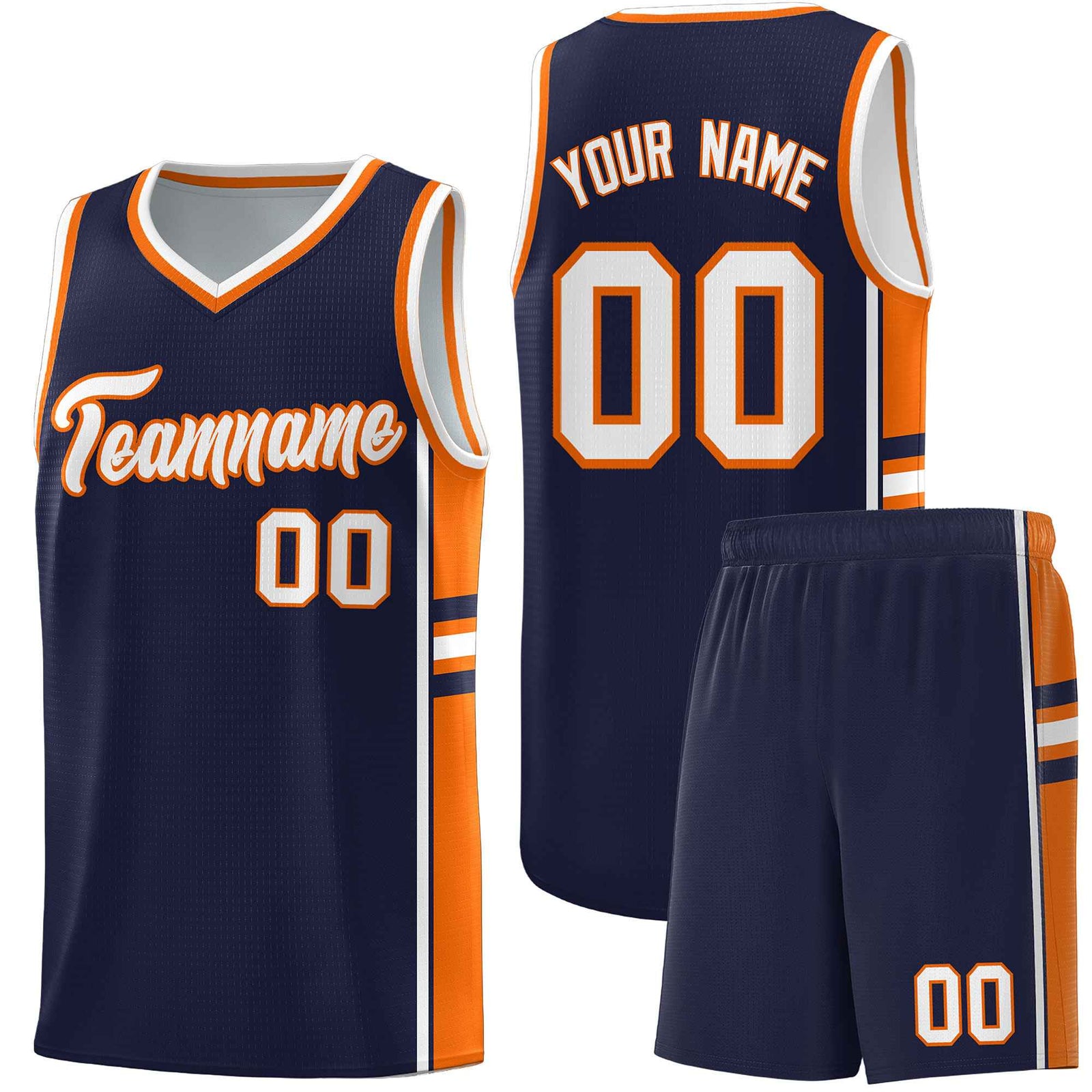 Custom Youth Basketball Jersey - Navy Orange Two-Tone Classic Varsity Uniform