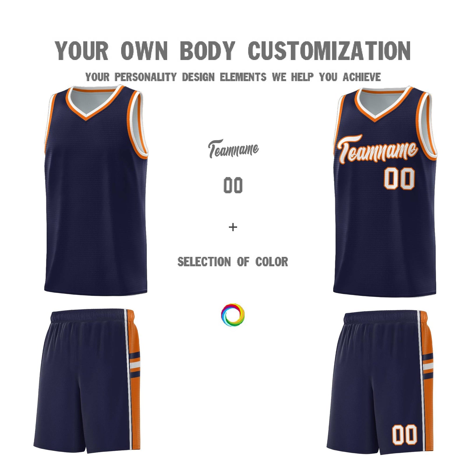 Custom Youth Basketball Jersey - Navy Orange Two-Tone Classic Varsity Uniform