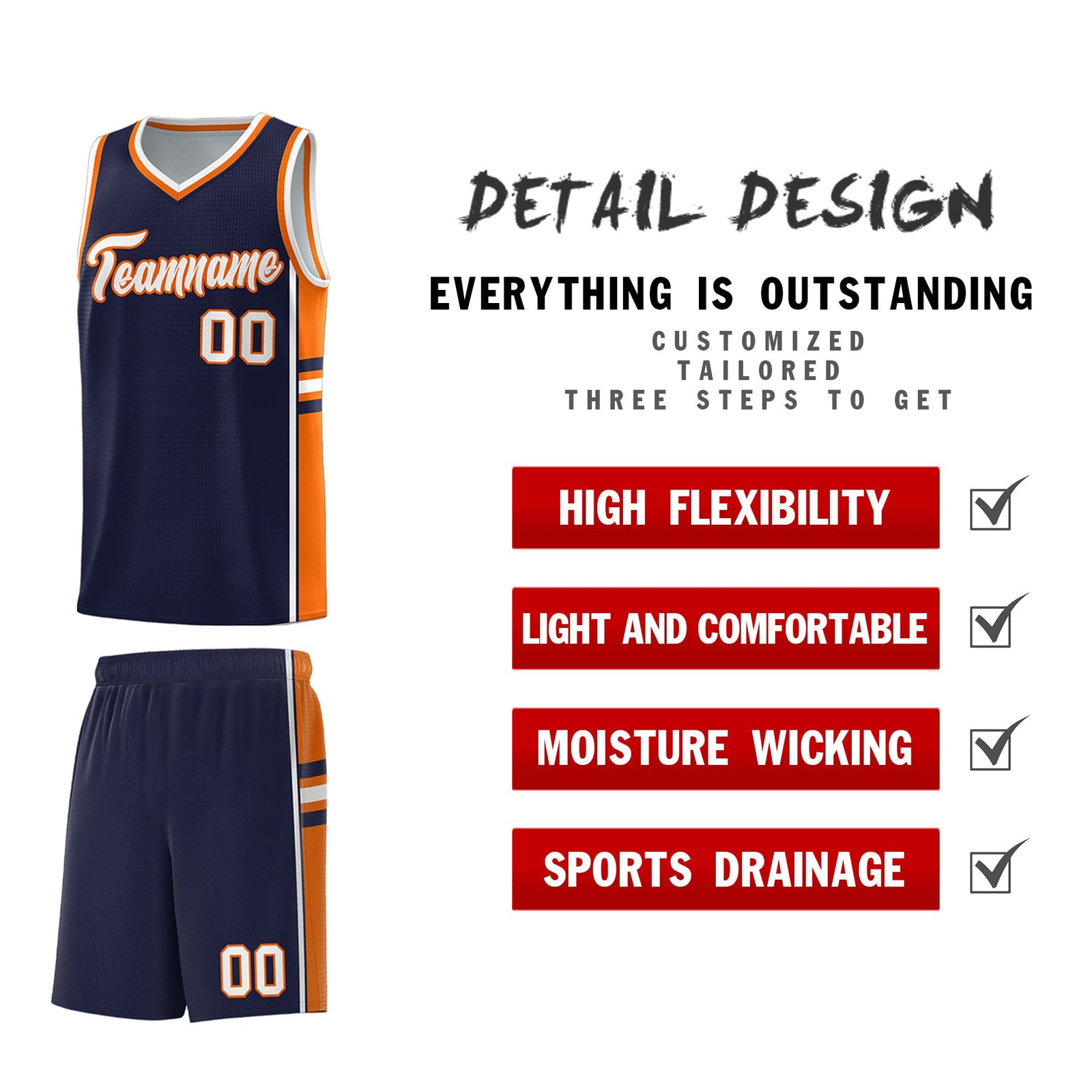Custom Youth Basketball Jersey - Navy Orange Two-Tone Classic Varsity Uniform