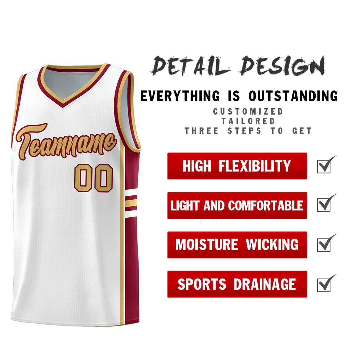 Custom Youth Basketball Jersey - White Crimson Two-Tone Varsity Jersey Set