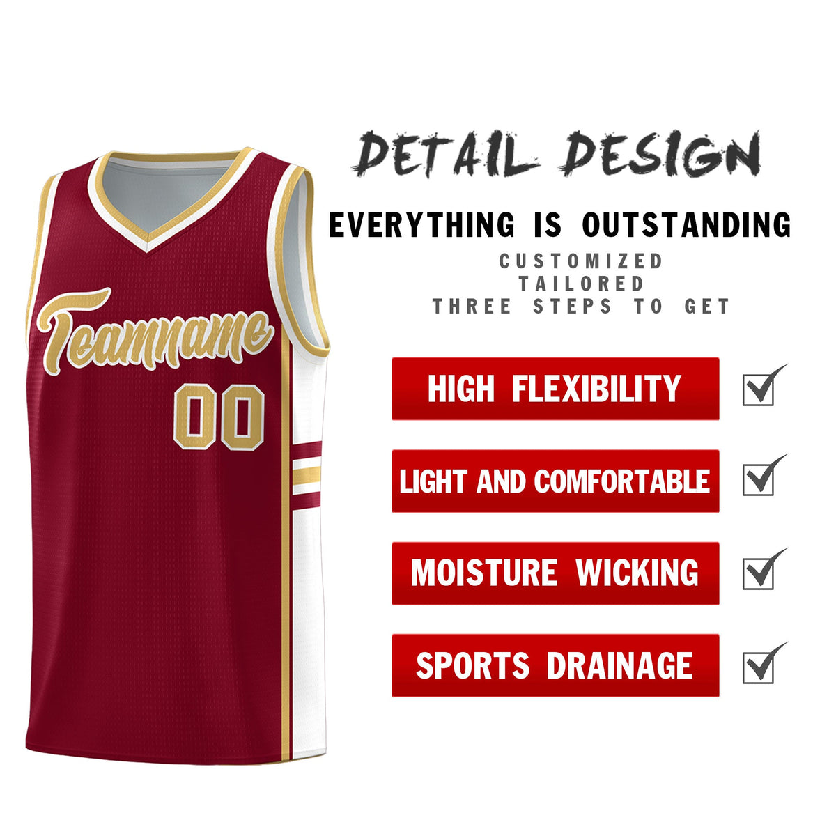 Custom Youth Basketball Jersey - Crimson Old Gold Personalized Varsity Two-Tone Uniform