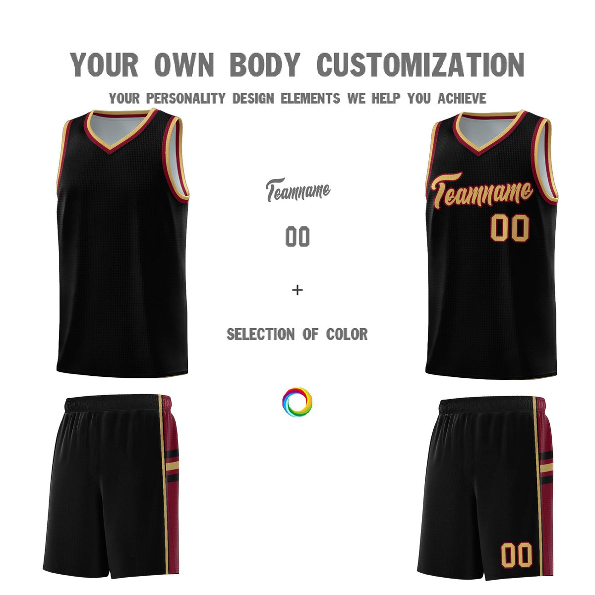Custom Youth Basketball Jersey - Black Crimson Two-Tone Varsity Jersey Set