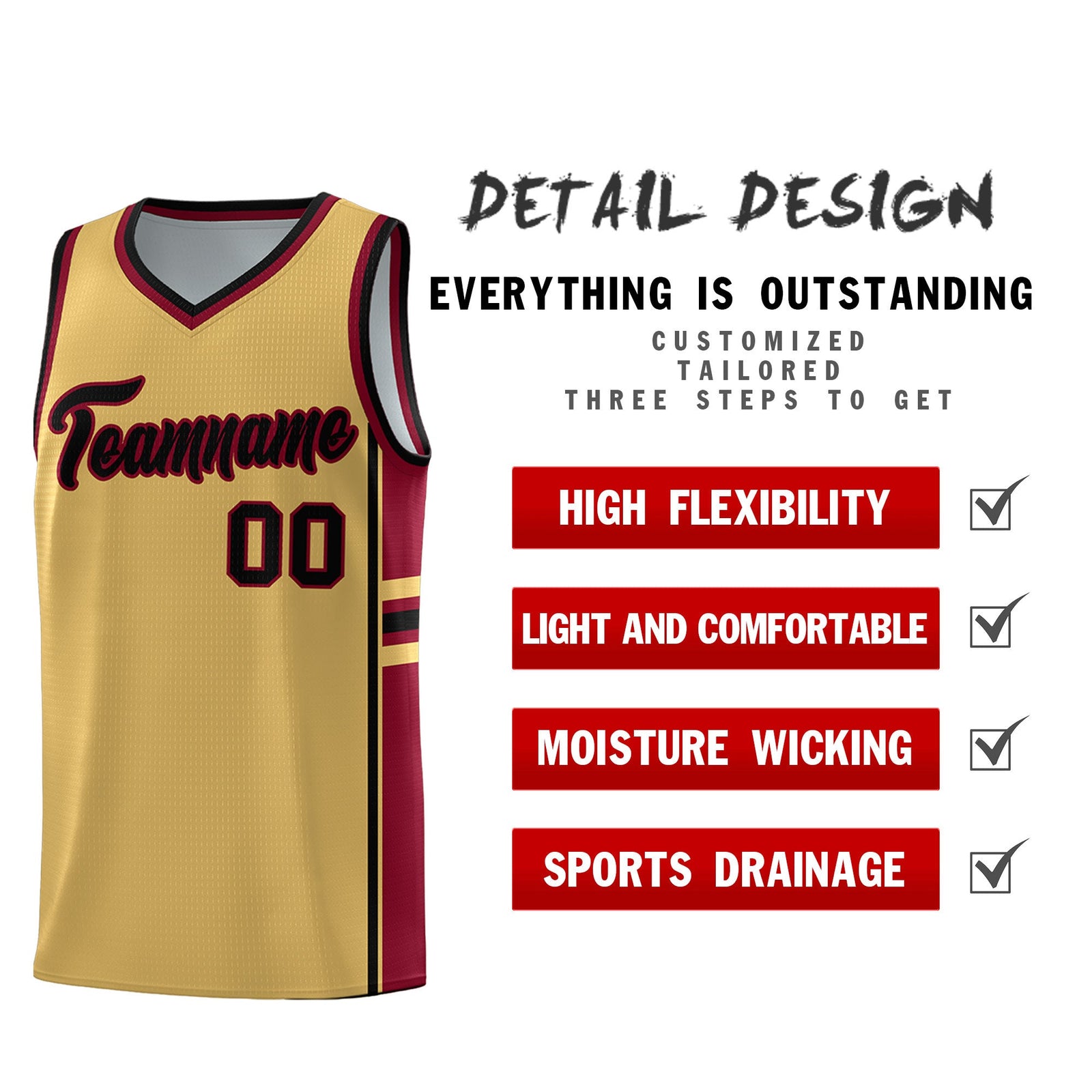 Custom Youth Basketball Jersey - Old Gold Crimson Two-Tone Classic Varsity Uniform