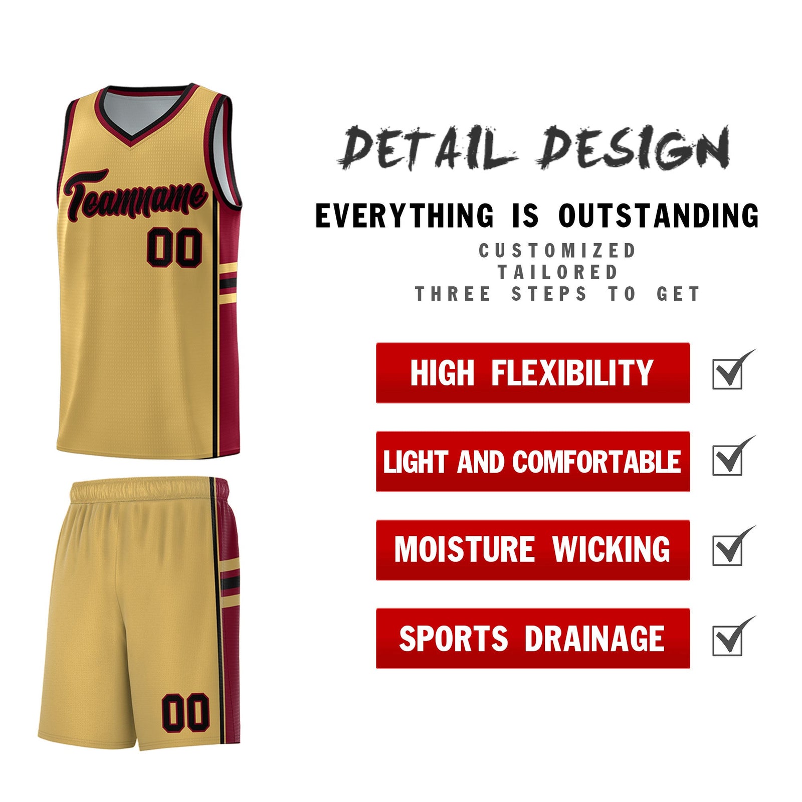 Custom Youth Basketball Jersey - Old Gold Crimson Two-Tone Classic Varsity Uniform