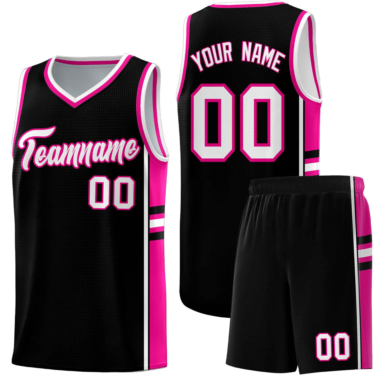 Custom Youth Basketball Jersey - Black Pink Two-Tone Classic Varsity Uniform