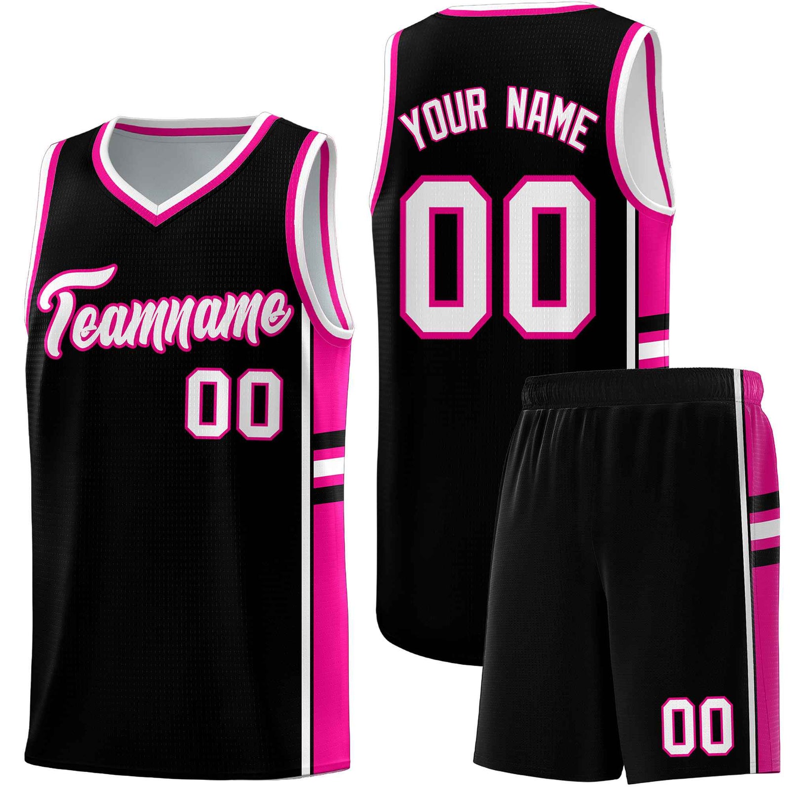 Custom Youth Basketball Jersey - Black Pink Two-Tone Classic Varsity Uniform