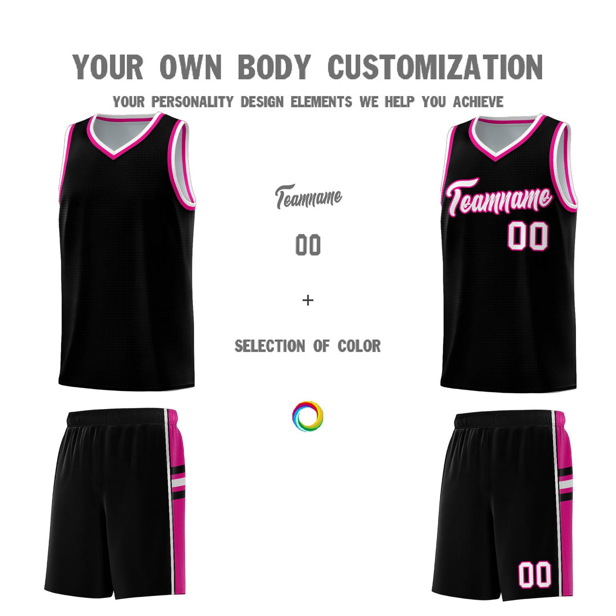 Custom Youth Basketball Jersey - Black Pink Two-Tone Classic Varsity Uniform