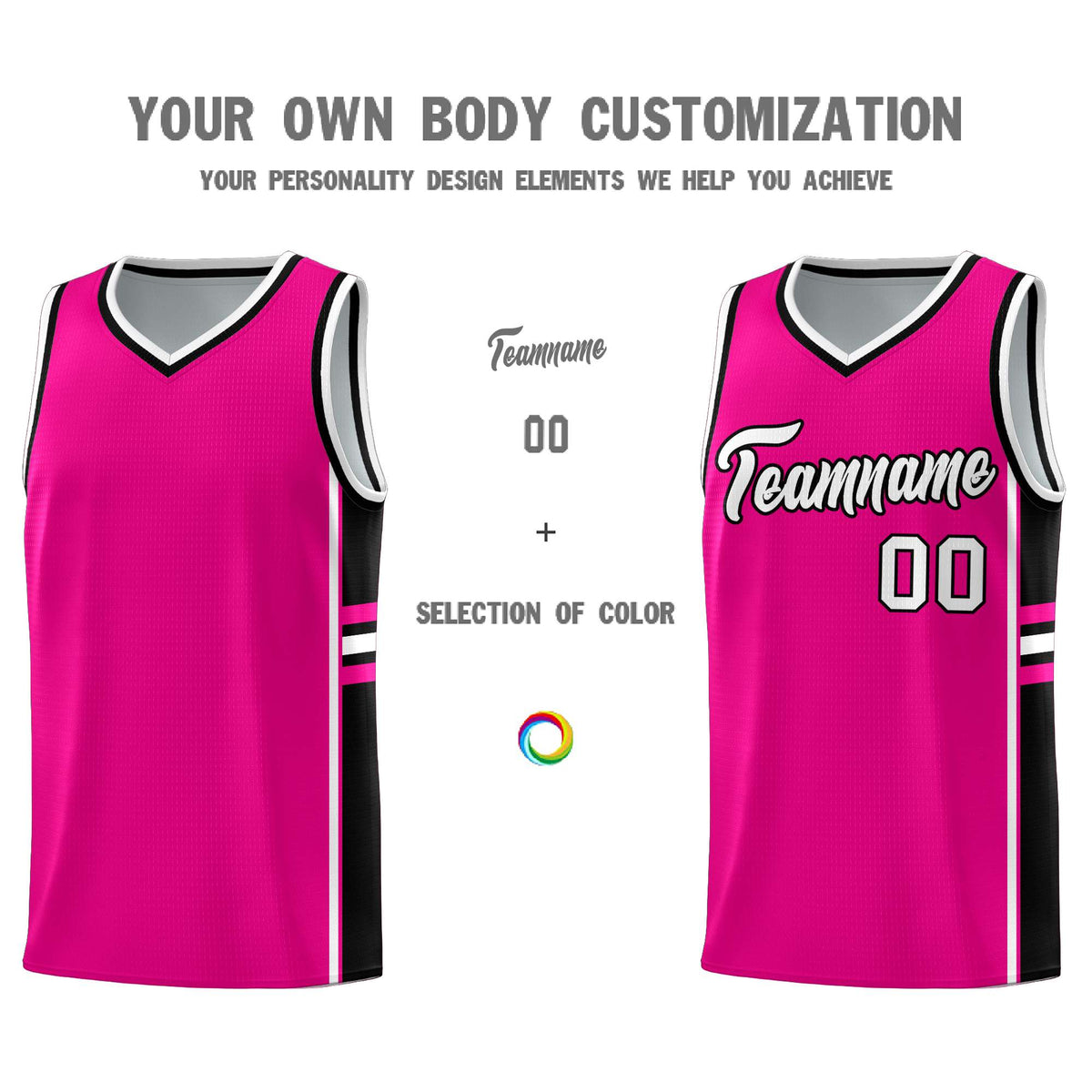 Custom Youth Basketball Jersey - Pink Black Personalized Varsity Two-Tone Uniform