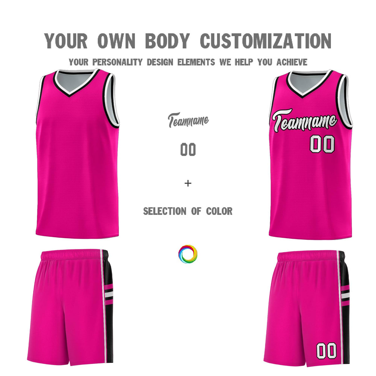 Custom Youth Basketball Jersey - Pink Black Personalized Varsity Two-Tone Uniform