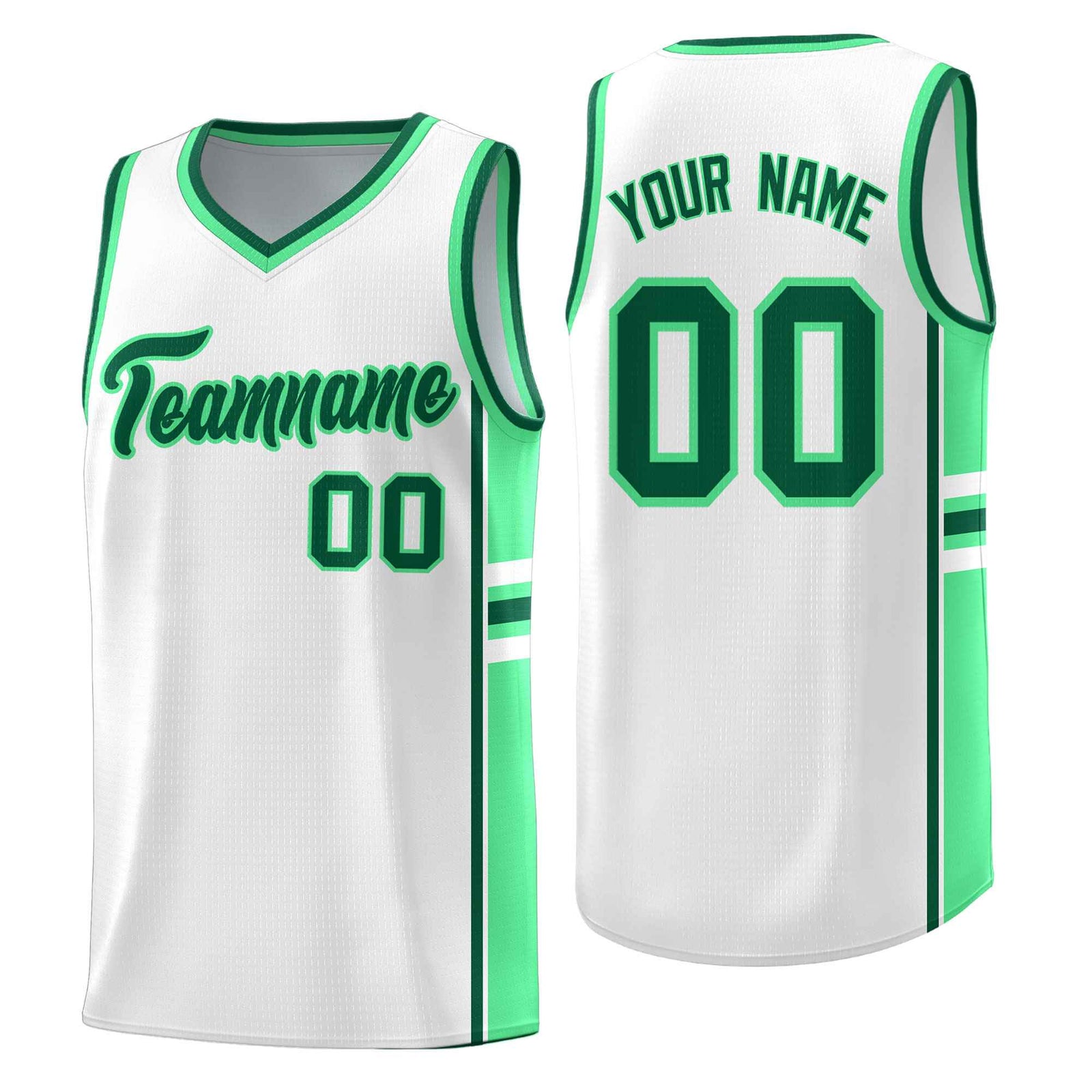 Custom Youth Basketball Jersey - White Green Two-Tone Varsity Jersey Set