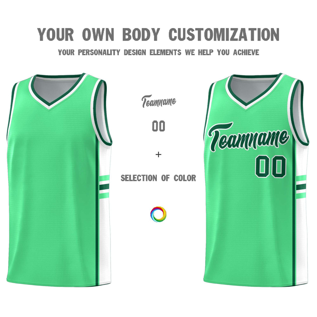 Custom Youth Basketball Jersey - Green White Personalized Varsity Two-Tone Uniform