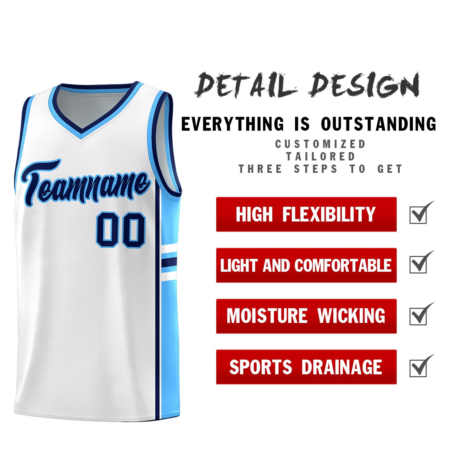 Custom Youth Basketball Jersey - White Powder Blue Two-Tone Varsity Jersey Set